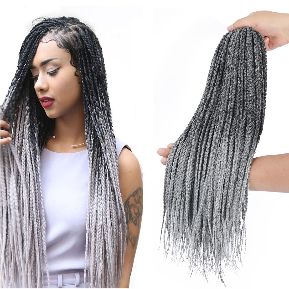 Crochet Box Braids Hair Pre Looped Goddess Box Braids Crochet Braiding Hair 7 Packs Crochet Box Braids 3X Box Braids Crochet Hair (14 Inch, TGRAY)