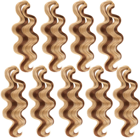 9 Packs Body Wave Braiding Hair 10 Inch Pre Feathered Short Bouncy Wavy Braiding Hair French Curls Wavy Crochet Braids Ocean Deap Twist Synthetic Hair Extensions for Boho Box Braids(27M30#)