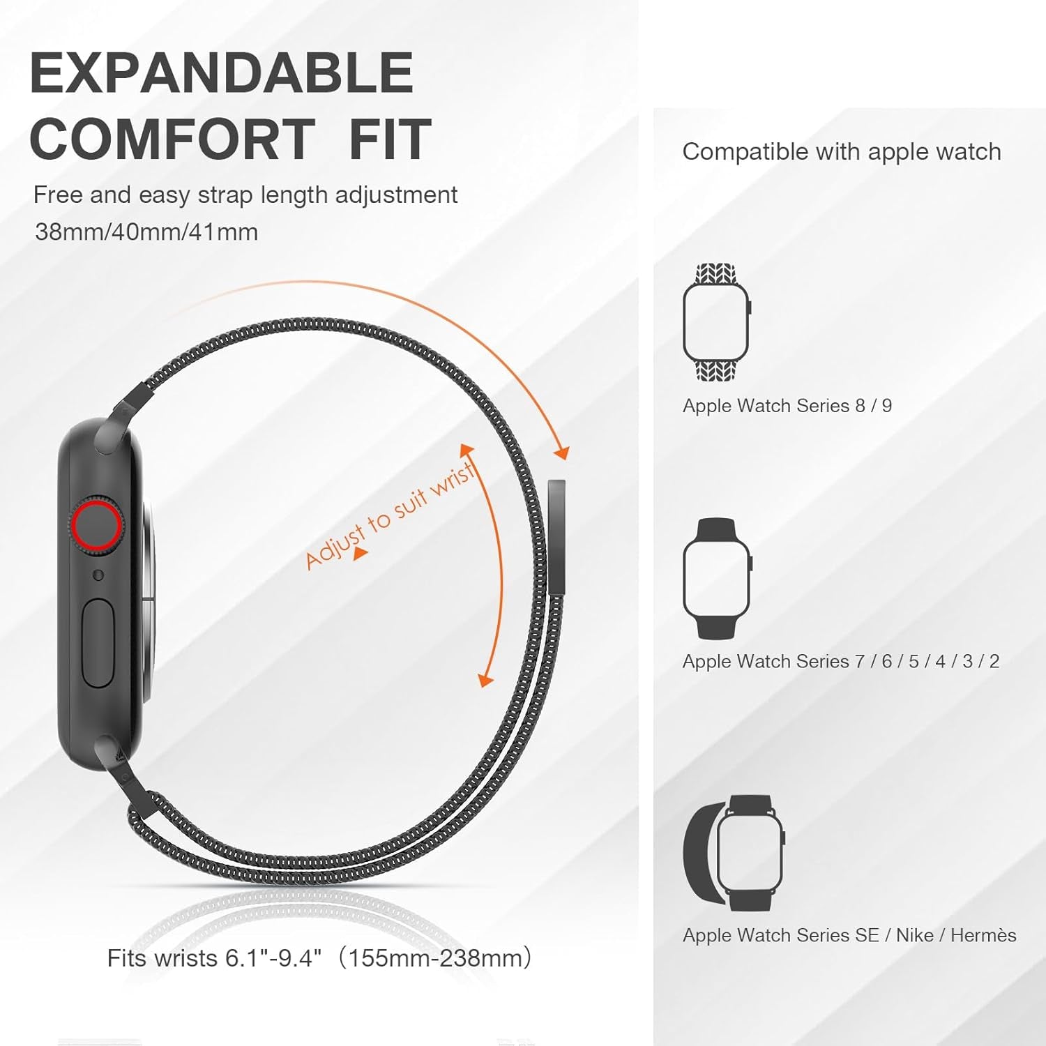 Stainless Steel Milanese Loop Compatible with Apple Watch Band 38Mm 40Mm 41Mm 42Mm 44Mm 45Mm 49Mm Men and Women, Mesh Loop Magnetic Clasp Replacement for Iwatch Bands Ultra Series 9 8 7 SE 6 5 4 3 2 1