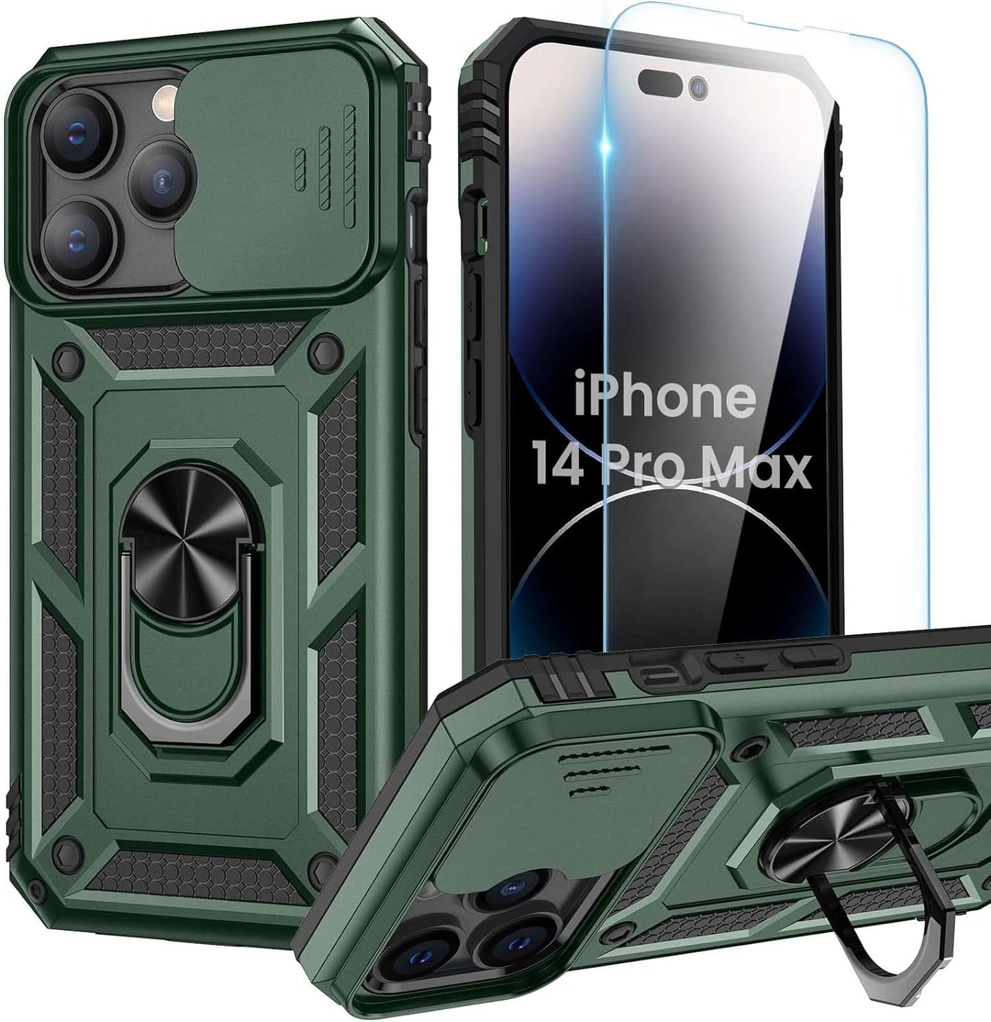 Compatible for Iphone 16 Case with Screen Protector - Slide Camera Cover Protective Phone Case with Ring Stand, Heavy Duty Shockproof Rugged Bumper for Iphone 16 Accessories Blue