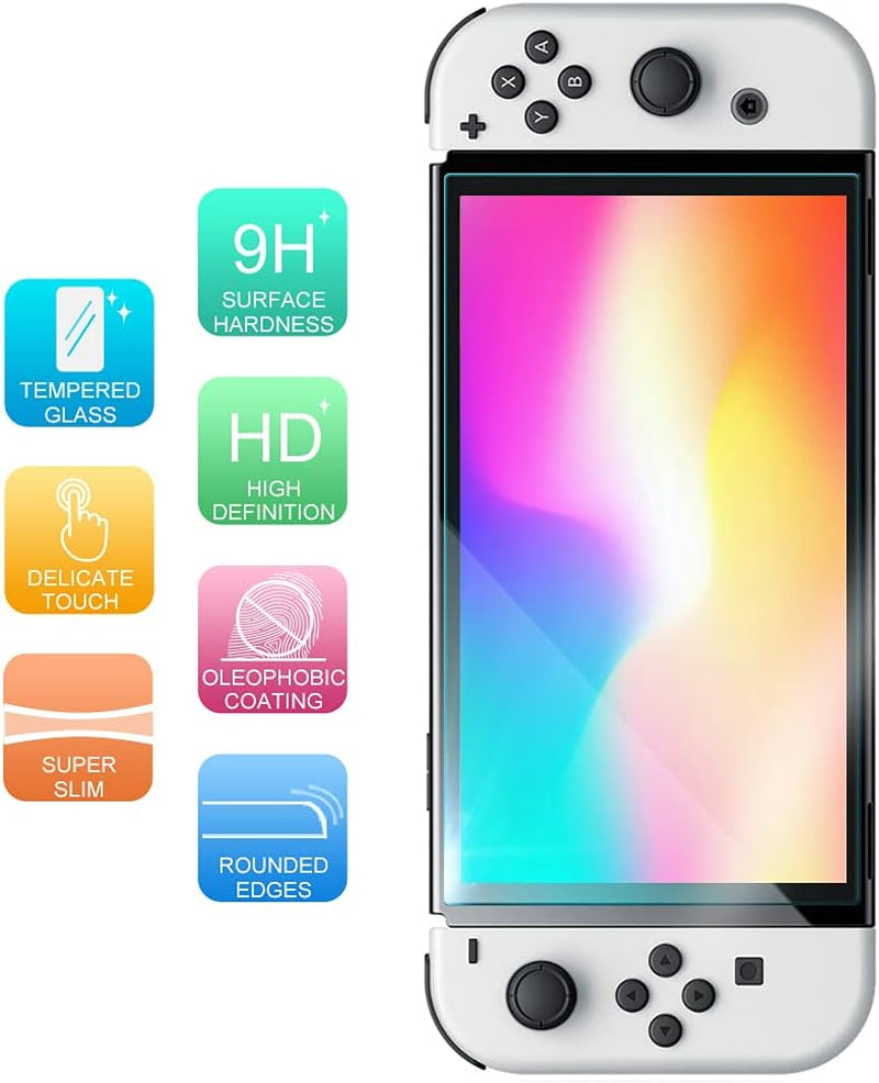 [2 Pack Screen Protector Tempered Glass for Nintendo Switch OLED Model 2021, [Works While Docking] - 0.3Mm Thickness/Bubble Free/Ultra Clear/9H Hardness/Anti-Scratch/Anti-Fingerprint (Clear)