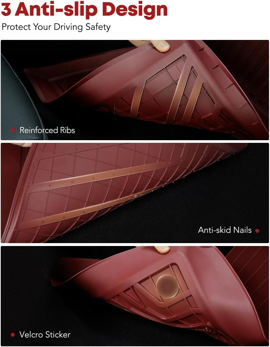 Floor Mats Compatible with Tesla Model 3 2021-2023, All Weather TPE Front Rear Cargo Liner, Rear Storage Mats, Model 3 Accessories, Red, Set of 6