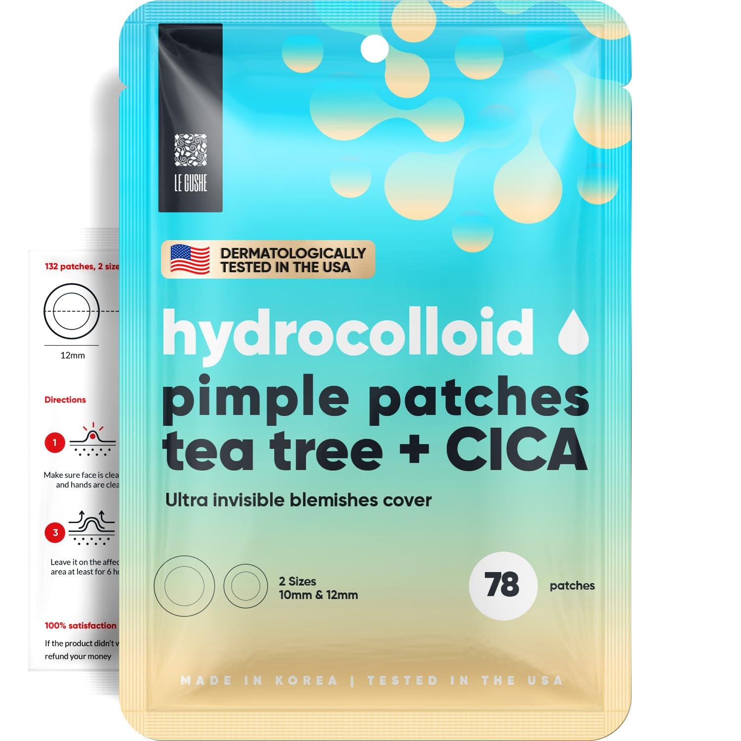 Korean Pimple Patches for Face (132 Dots) - Hydrocolloid Acne Patches with Tea Tree Oil - Invisible Zit Stickers - Dermatologist Tested - Korean Skin Care