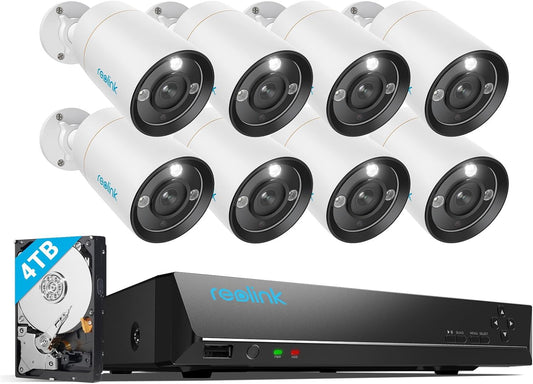 12MP Security Camera System Commercial, 8Pcs H.265 12MP Poe Security Cameras Outdoor, Person Vehicle Pet Detection, Spotlight Color Night Vision, 16CH NVR 4TB HDD, RLK16-1200B8-A TRUCK DRIVER