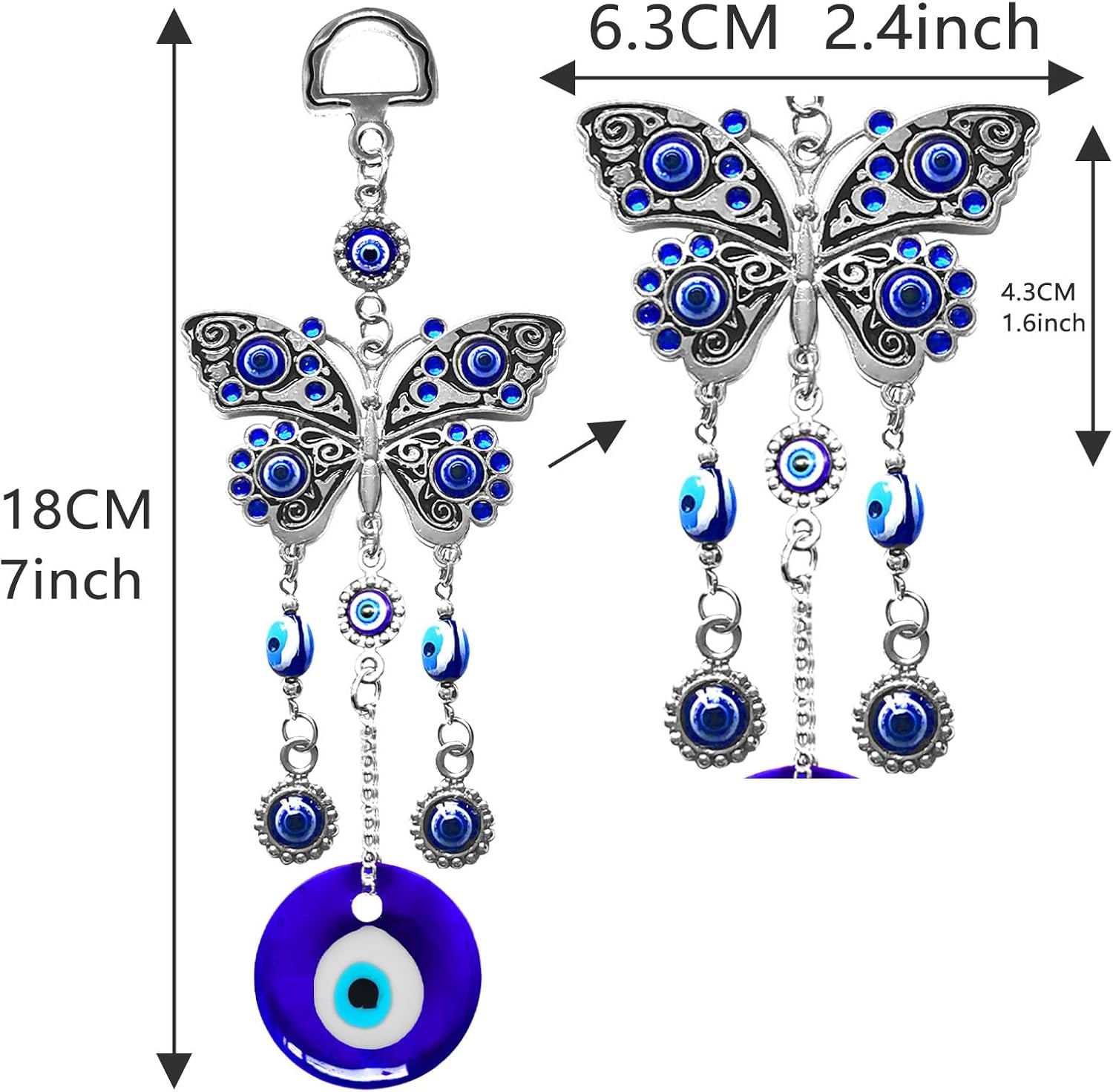 Blue Evil Eye Hanging Decoration Nazar Amulet Wall Hanging Home Protection and Blessing Decor (Butterfly-A)