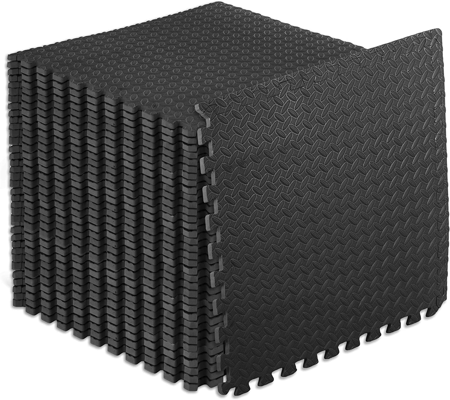 Puzzle Exercise Mat ½ In, EVA Interlocking Foam Floor Tiles for Home Gym, Mat for Home Workout Equipment, Floor Padding for Kids, Black, 24 in X 24 in X ½ In, 48 Sq Ft - 12 Tiles