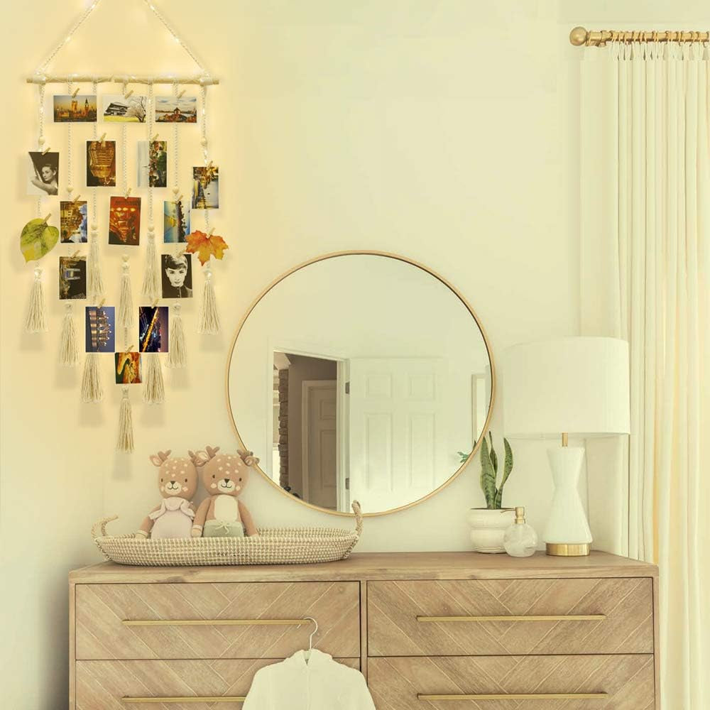Hanging Photo Display Wall Decor, Macrame Wall Hanging Boho Room Bedroom Decor, Picture Frame Collage Board with Light 30 Clip, Christmas Teenage Teen Girl Gifts Ages 10 11 12 13 14 Years Old