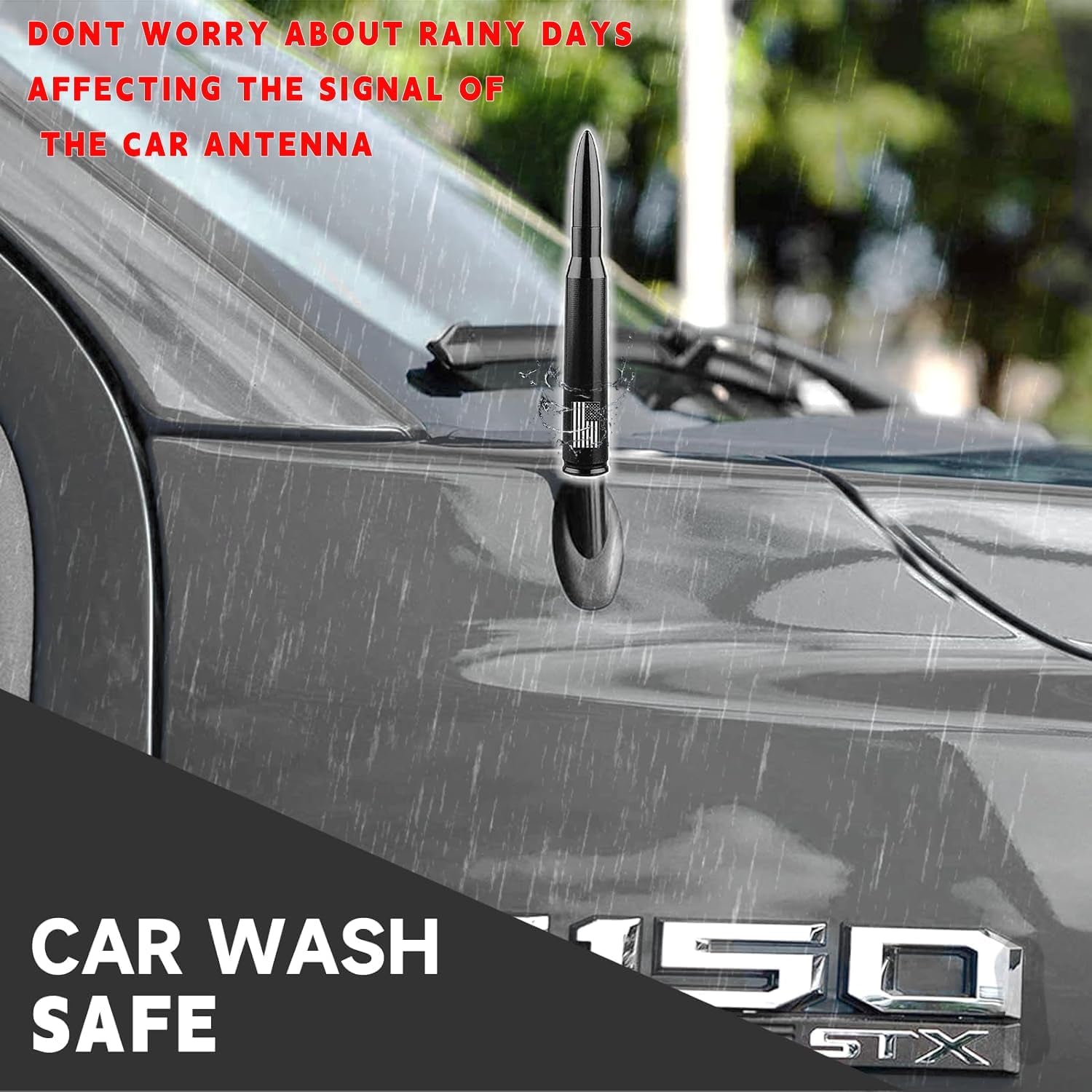 American Flag Car Truck Antenna with Valve Stem Caps, Universal Mast for GM Chevy Silverado 1500 2500 3500 HD Avalanche Ford F150 F250 F350 Denali Heavy Duty Pickup Trucks Accessories (Black)