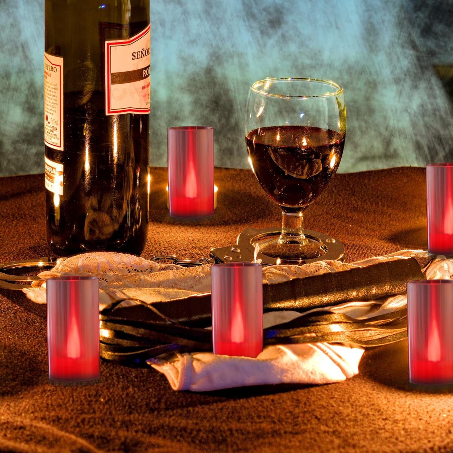 Flameless Candles, Battery Operated LED Pillar Candles, D1.5 X H3 Inch, Flickering Red Long Flame-Effect Light, Romantic Electronic Fake Votive Candles for Halloween, Set of 12 (Red)