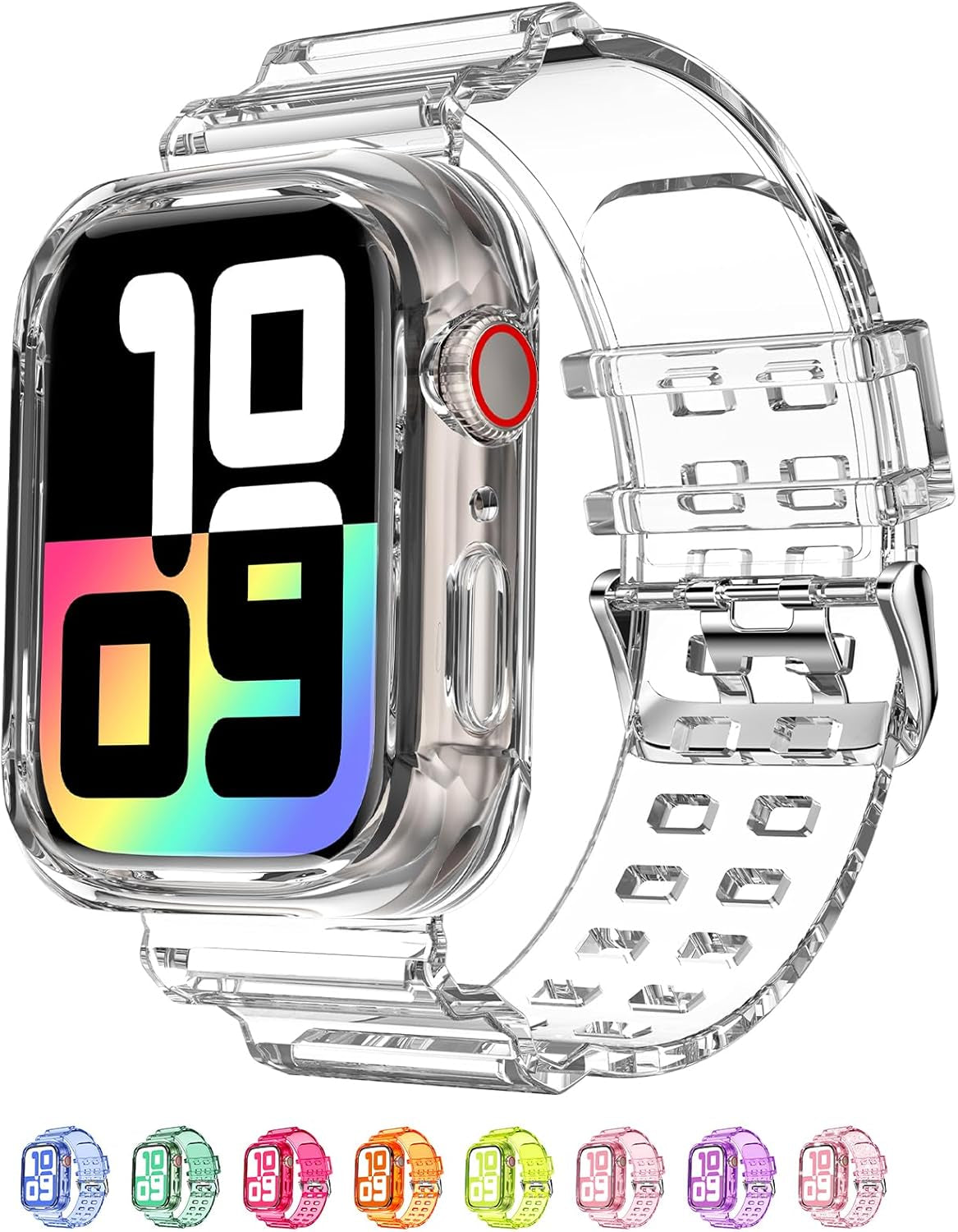 Compatible for Clear Apple Watch Band with Bumper Case, Women Men Glitter Bling TPU Sport Strap for Iwatch SE Ultra Series 10 9 8 7 6 5 4 3 2 1