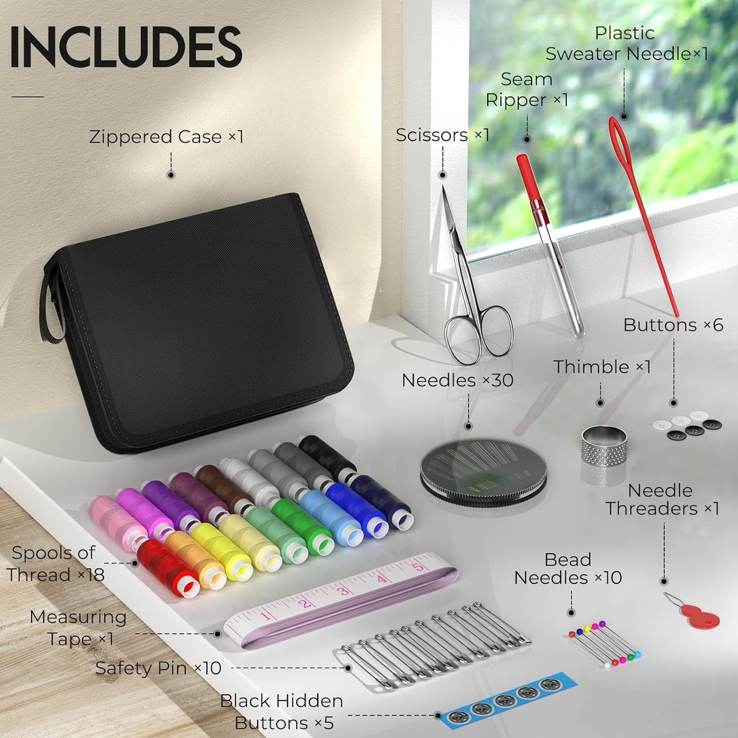 Sewing Kit Stocking Stuffers Gifts for Women Men Adults Kids Teens Mom Grandma Beginner Kids Traveler, Portable Sewing Supplies Accessories Contains Thread, Needle, Scissors (Black, M)