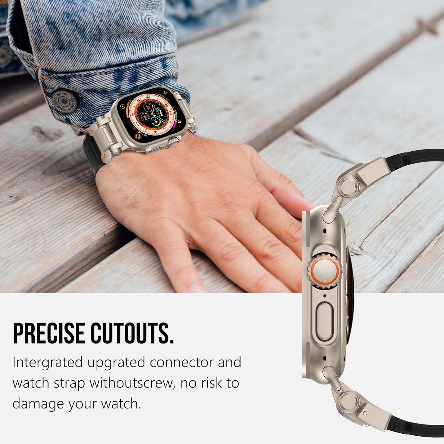 for Apple Watch Ultra 2 Band 49Mm for Apple Watch Band Series 9/8/SE2/7/6/SE/5/4/3/2/1 45Mm/44Mm/42Mm Durable Metal Connector Band, Rugged TPU Sport Replacement Band