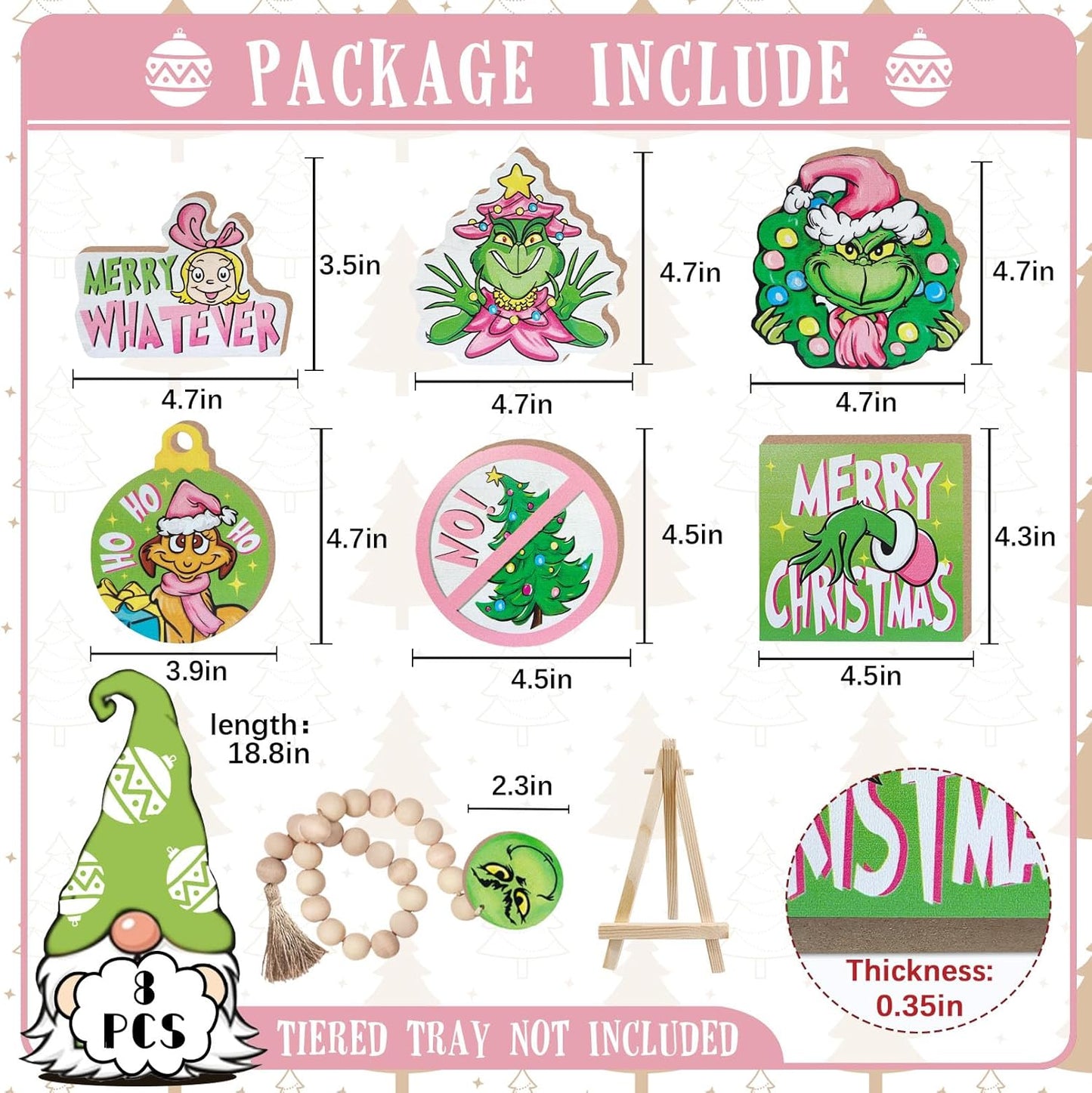 Merry Christmas Tiered Tray Decor, Pink Xmas Tree Tray Decorations Set, Max Dog Hohoho Merry Whatever Girl Winter Wooden Signs, Funny Holiday Farmhouse Rustic Home Decor for Table Shelf Party