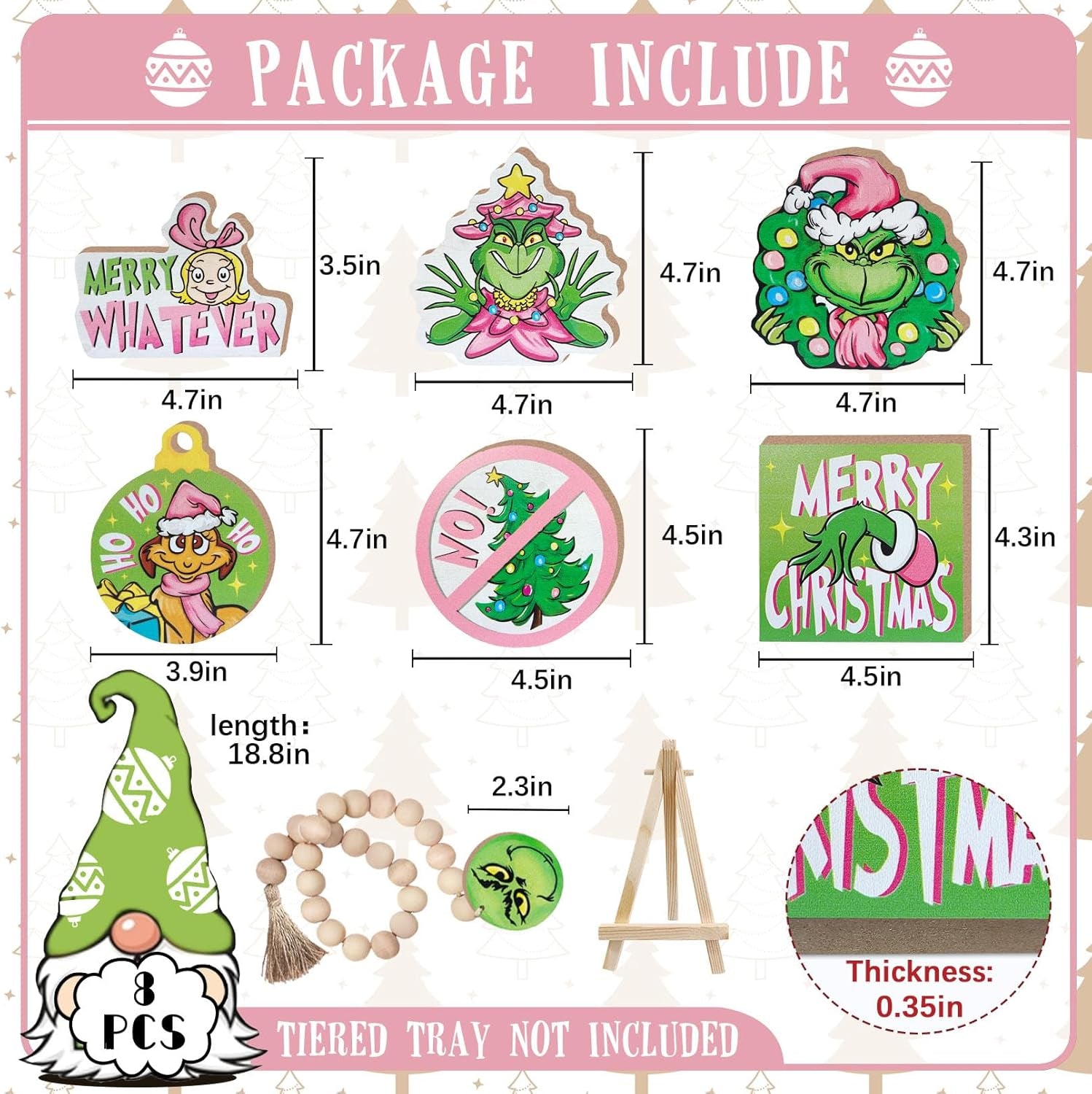 Merry Christmas Tiered Tray Decor, Pink Xmas Tree Tray Decorations Set, Max Dog Hohoho Merry Whatever Girl Winter Wooden Signs, Funny Holiday Farmhouse Rustic Home Decor for Table Shelf Party