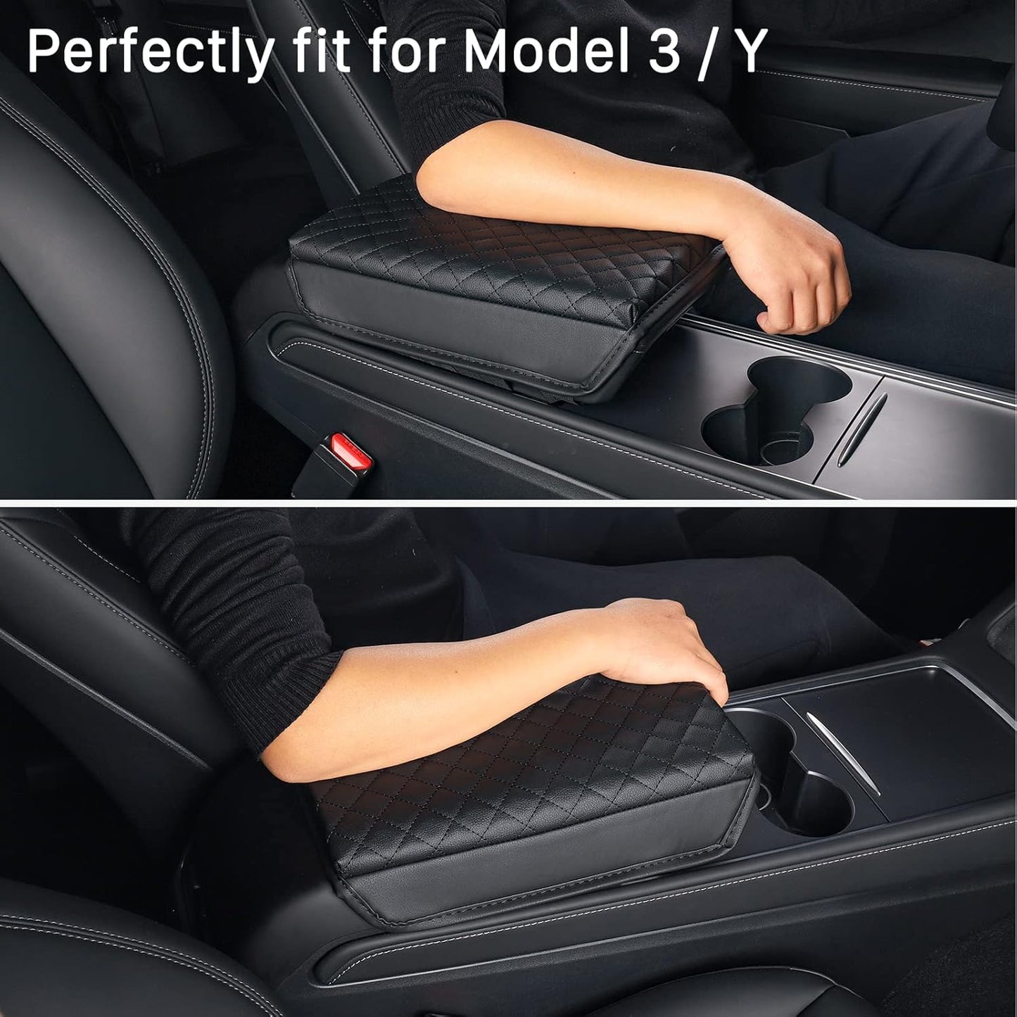 Center Console Cover for Tesla Model 3 Model Y, PU Leather Armrest Box Cushion Protector Accessories