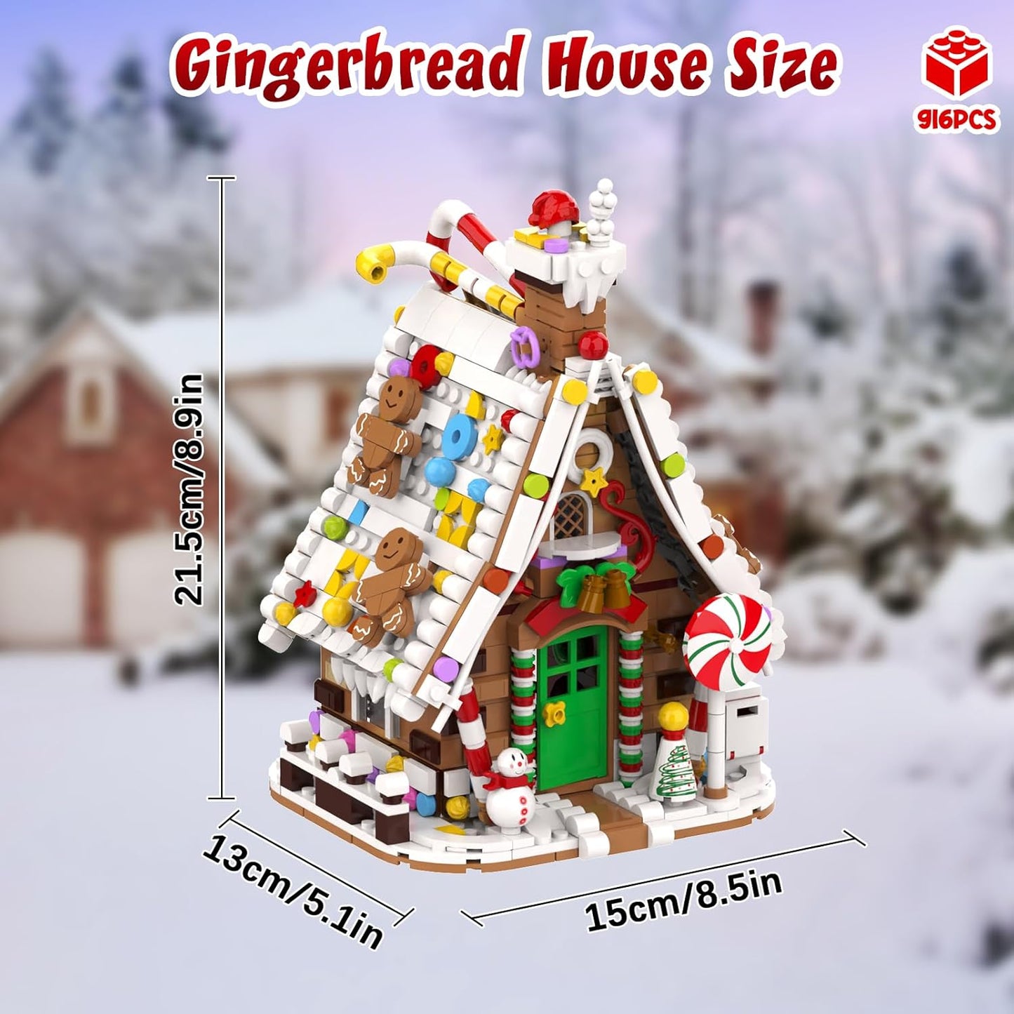 Gingerbread House Building Set with Light Kit, Large Christmas Village Gingerbread House Compatible with Legos, Inspired Stocking Stuffer or Holiday Decor for Kids or Adults(916Pcs)