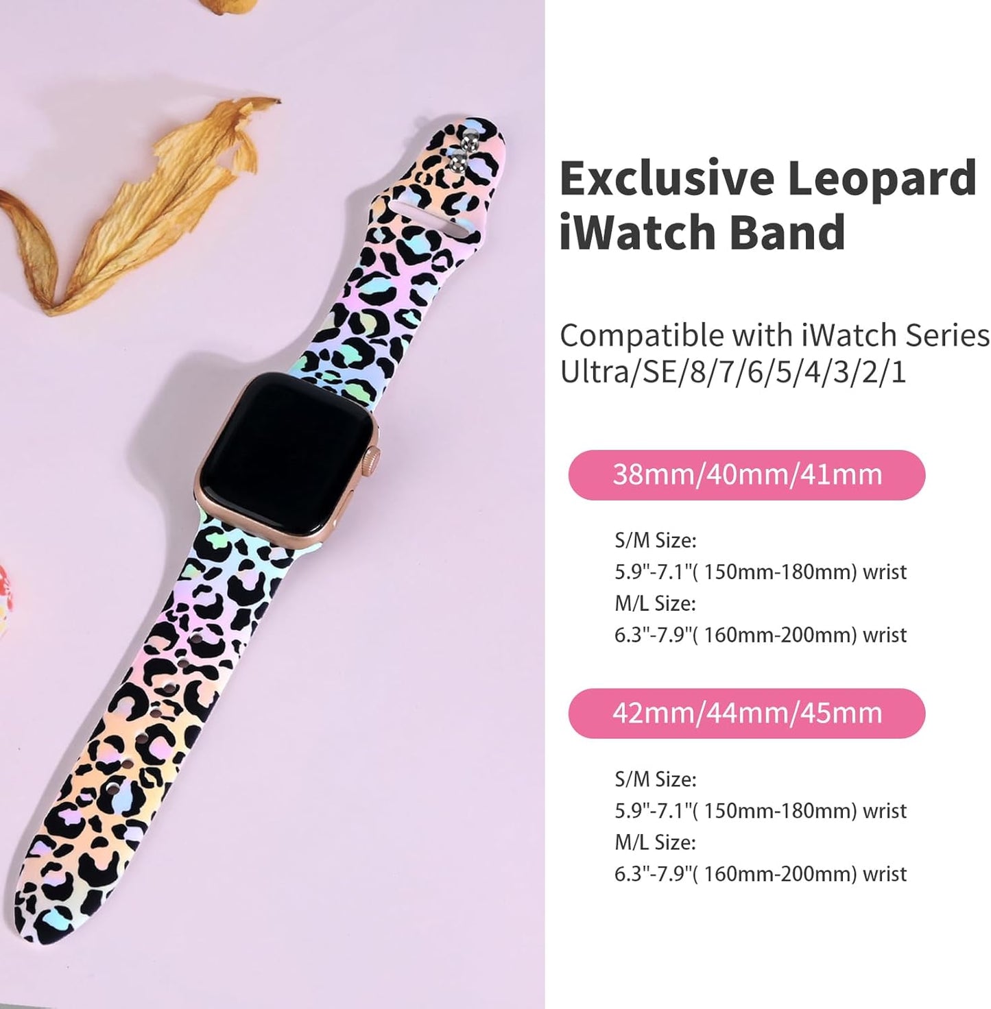 Leopard Print Compatible with Apple Watch Band for Women 38Mm 40Mm 41Mm, Cheetah Print Sport Strap for Iwatch Series SE 8 7 6 5 4 3 2 1, Gradient Leopard