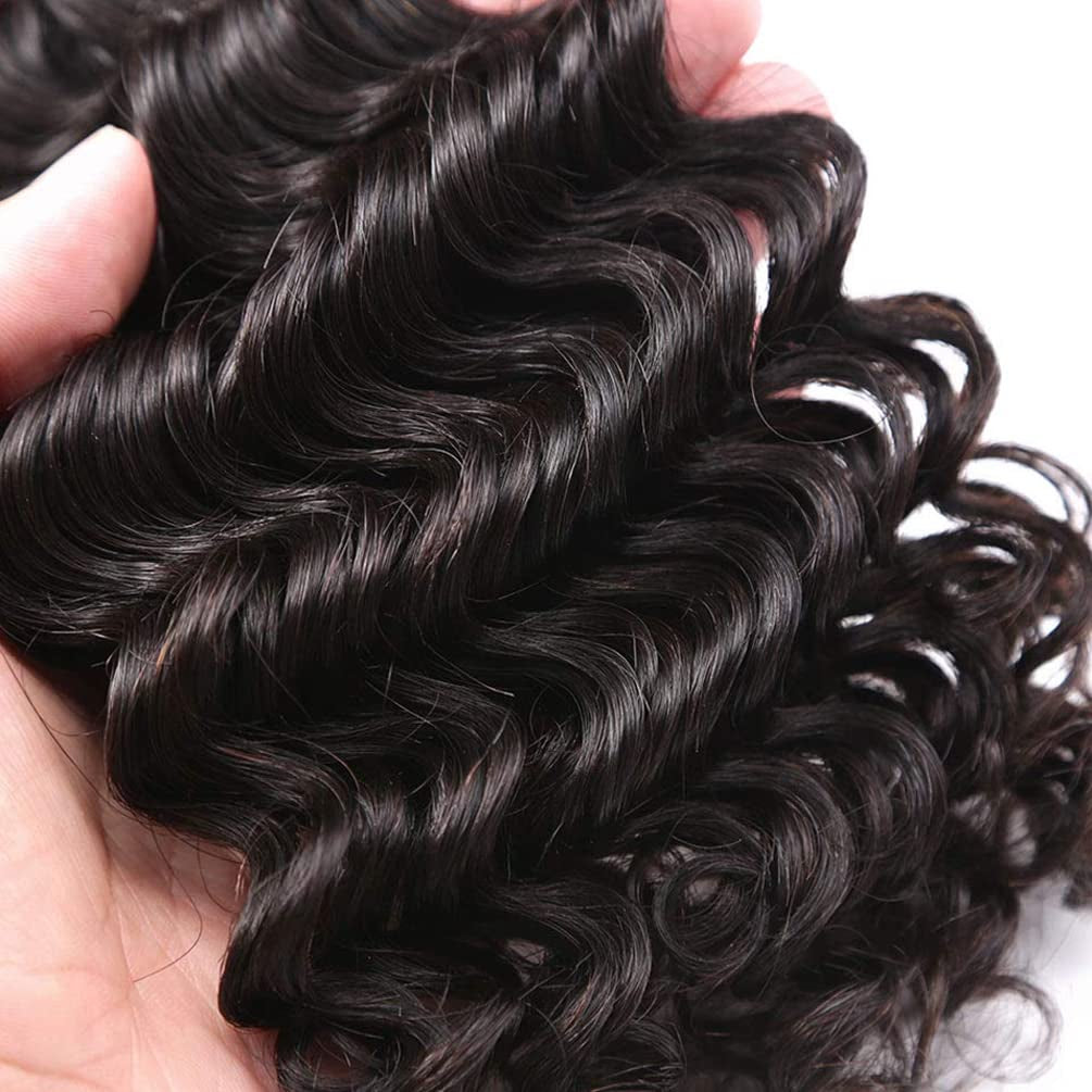 Deep Wave Human Hair 4 Bundles (22 24 26 28) 12A 100% Unprocessed Brazilian Virgin Remy Deep Curly Weave Human Hair Bundles Hair Weft Extensions Natural Black for Black Women