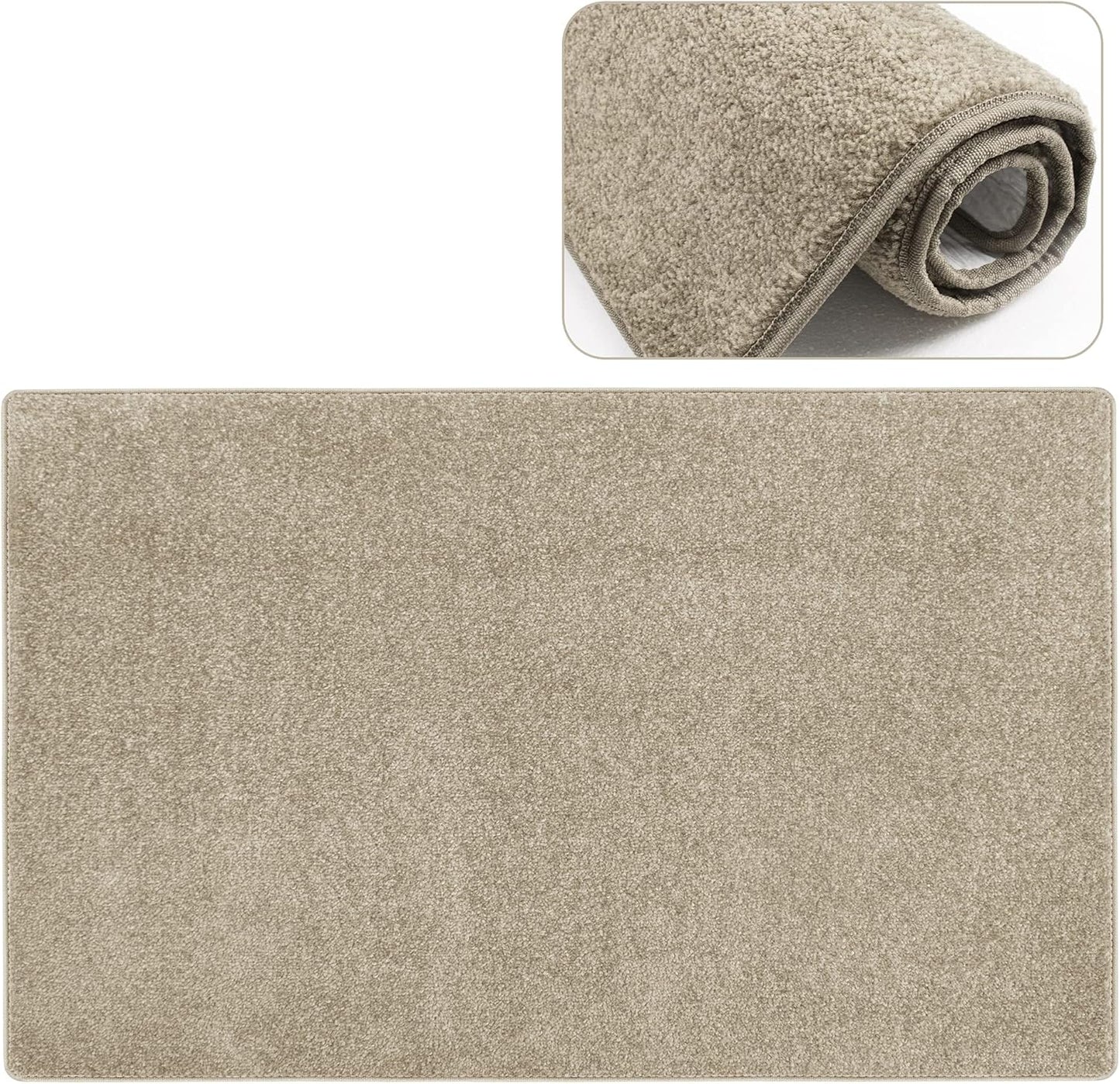 Carpet Stair Tread Landing Mat Tape Free Self Adhesive Non Slip Skid Resistant Indoor Doormat Area Rug Floor Mat for Kitchen Bathroom Workstations Washable 2' X 3' (Cream Grey)
