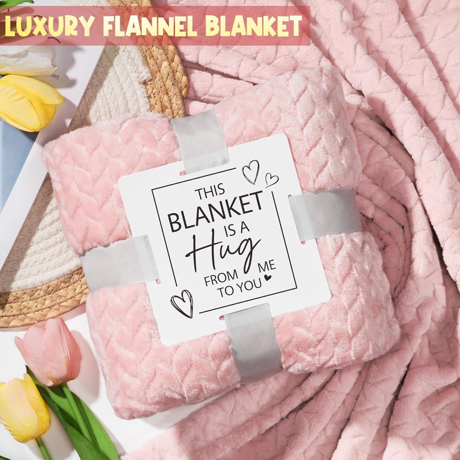 Birthday Gifts for Women Self Care Gifts Get Well Soon Gifts, Rose Relaxing Spa Gifts Basket Care Package W/ Luxury Flannel Blanket, Unique Valentines Day Gifts for Her Mom Friend Daughter Sister Wife