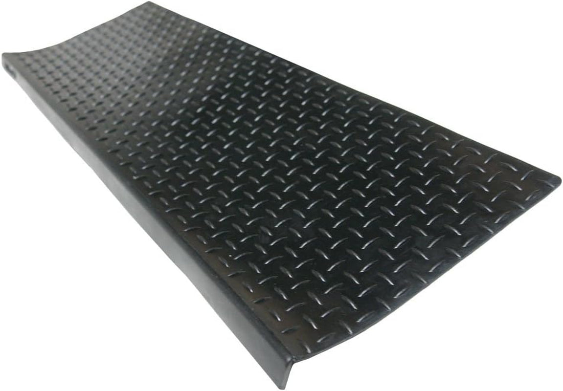 "Diamond-Plate Non-Slip Rubber Tread Stair Mats (6 Pack), Black, 9.75" X 29.75"