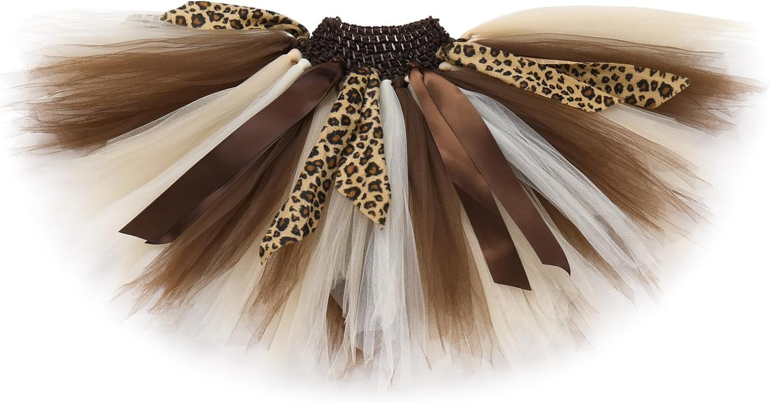 Baby Girls Jungle Animals Costume Tulle Tutu Skirt Ears Headband Bow Tie and Tail Set for Halloween Cosplay Dress Up