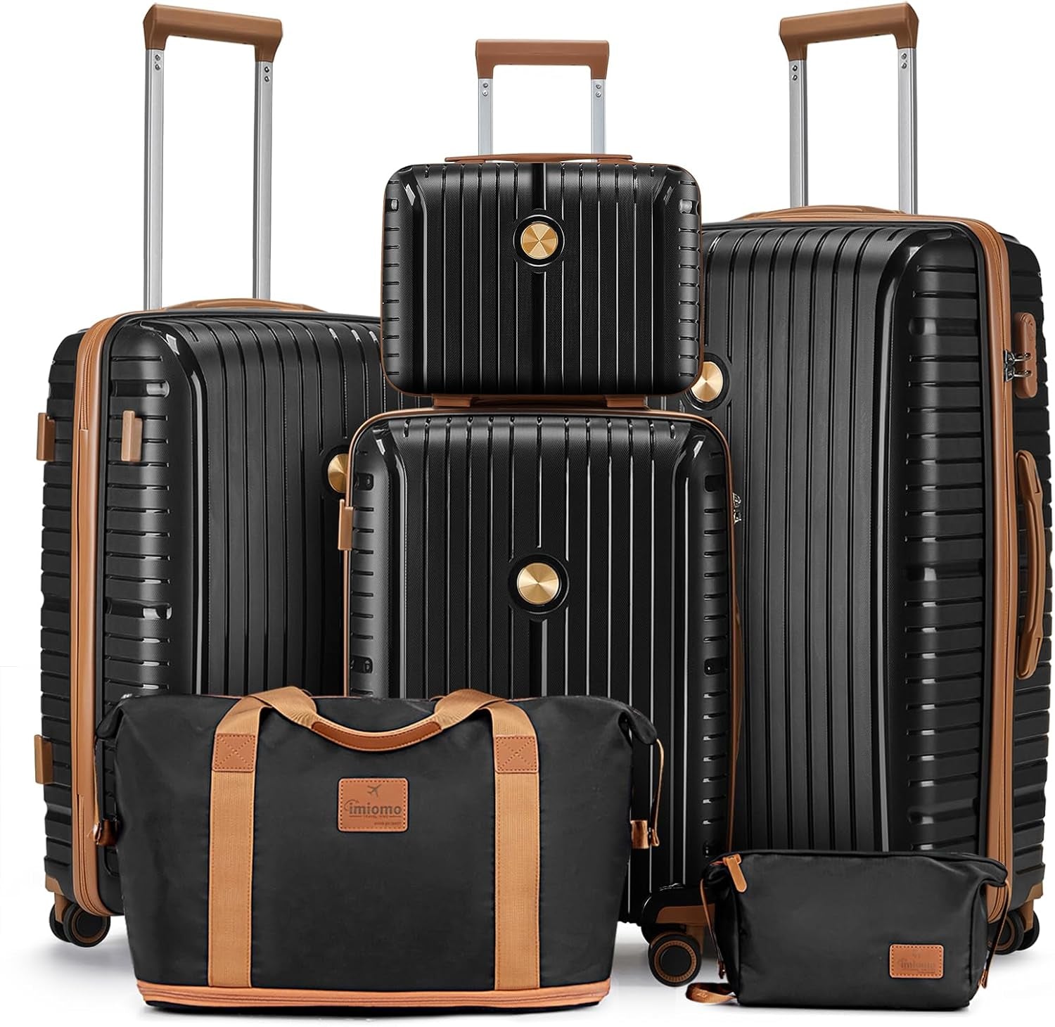 Luggage Sets 5 Piece Suitcase Set, PP Hardshell Carry on Suitcase Set, Travel Suitcases with Double Spinner Wheels and TSA Lock, Black Brown