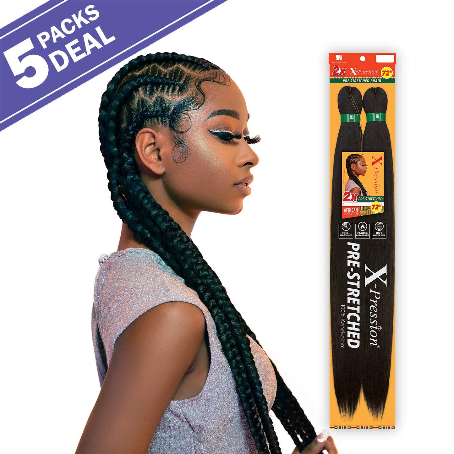 Sensationnal Braids XPRESSION 3X Pre-Stretched Braid 58 Inches (5-Pack, 2)