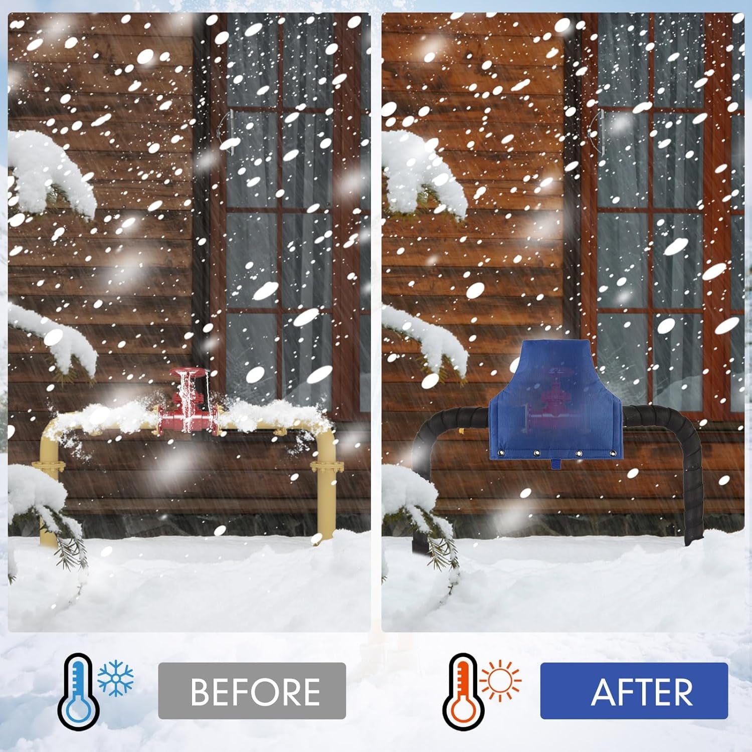 Backflow Preventer Cover Insulated Pouch with 2Pcs Pipe Insulation Tape Water Pipe Insulation Wrap Backflow Valve Cover for Winter Pipe Freeze Protection Severe Snow Intense Sun(Blue)