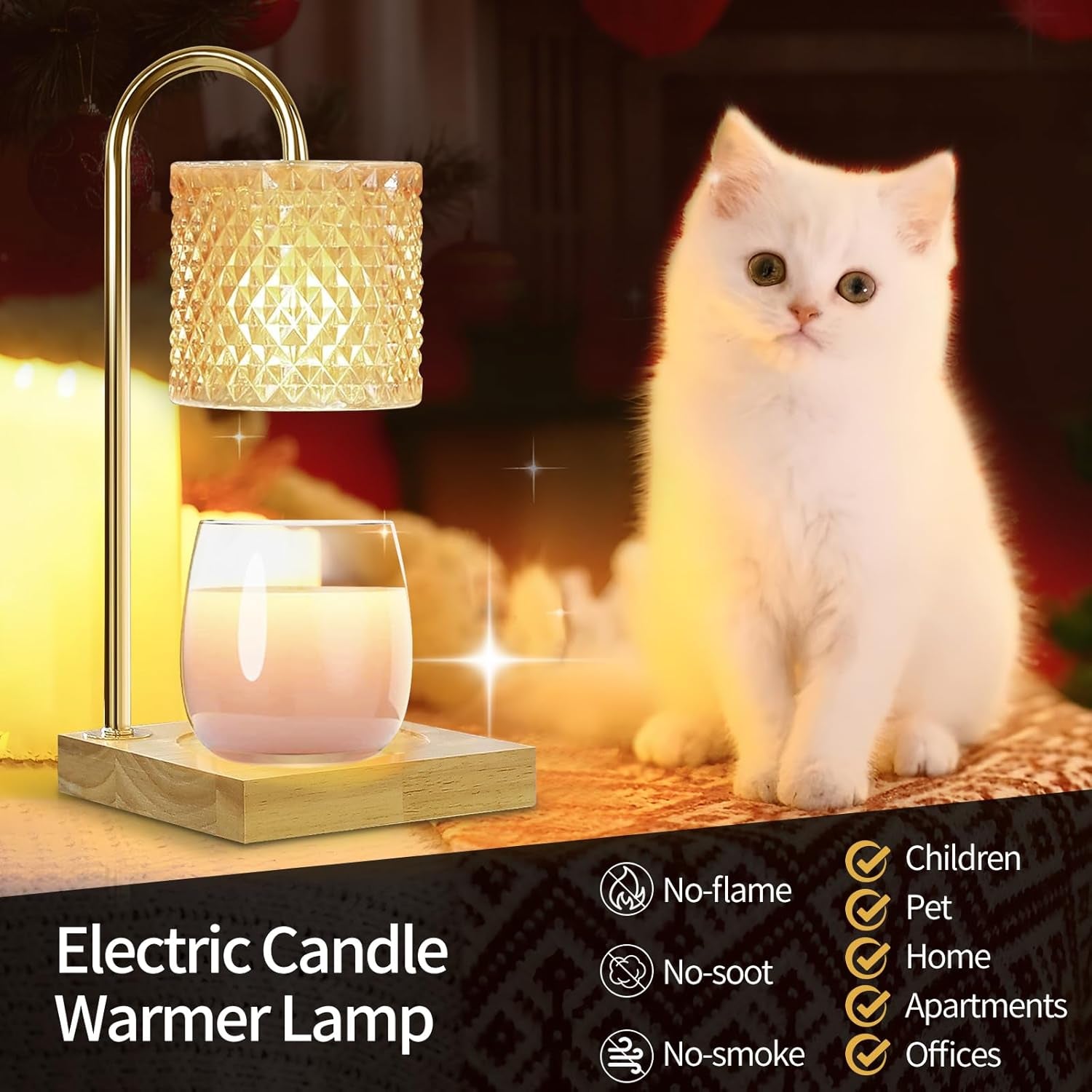 Candle Warmer Lamp, Candle Lamp Wax Warmer Heating Lamp, Timer & Dimmer 7-Levels, Fits Cup Jar Candle, Candle Top Melting, Crystal Candle Heater Lamp for Scented Wax, Elegant Home Decor, Amber Glass