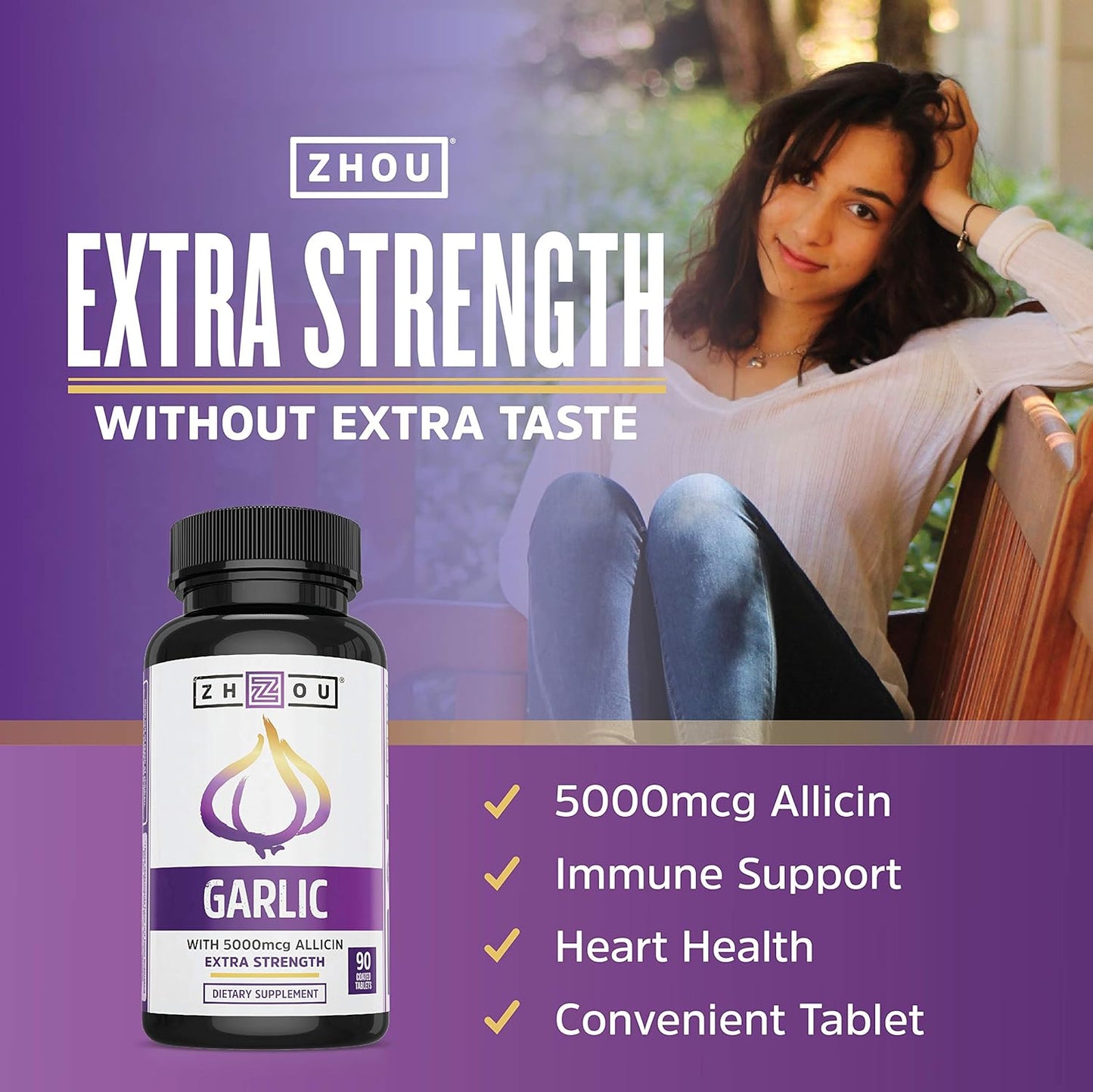 Nutrition Garlic Supplement with Allicin, Extra Strength 5000Mcg Allicin per Serving, Support Immune System, Blood Pressure and Cholesterol Health, 90 Servings TLBH