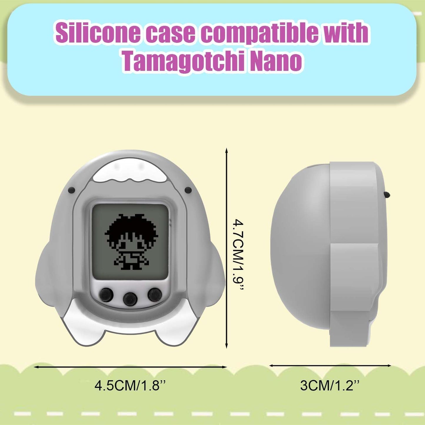 Silicone Case Compatible with Tamagotchi Nano, Cute Shark Protective Skin Sleeve for Tamagotchi Nano, Tamagotchi Nano Interactive Toy Digital Pet Case (Grey) ZOUSA