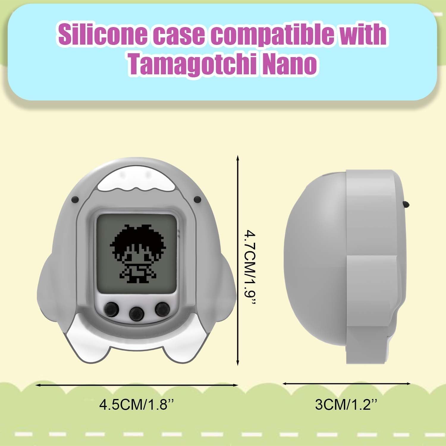 Silicone Case Compatible with Tamagotchi Nano, Cute Shark Protective Skin Sleeve for Tamagotchi Nano, Tamagotchi Nano Interactive Toy Digital Pet Case (Grey) ZOUSA