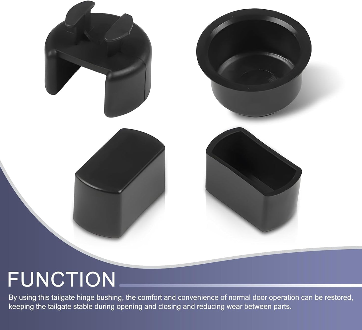 Pack-4 Car Tailgate Hinge Pivot Bushing Repair Kit, 3 Specs Insert for Left and Right Bed and Door Sides, ABS Anti-Rust Durable Accessories, Compatible with Dodge Ram Ford F-Series (Black)