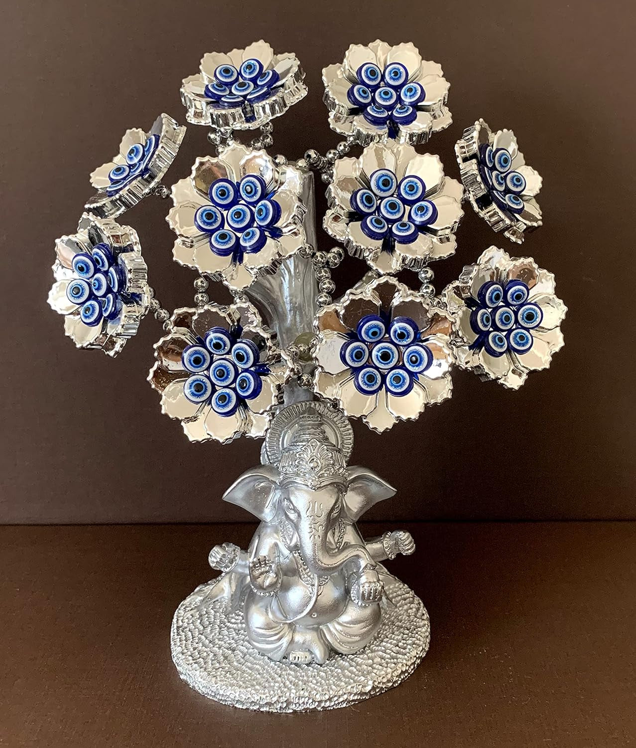 Turkish Nazar Blue Evil Eye Tree with Hindu Ganesha God Design Protection Blessing Home Office Decor-T12