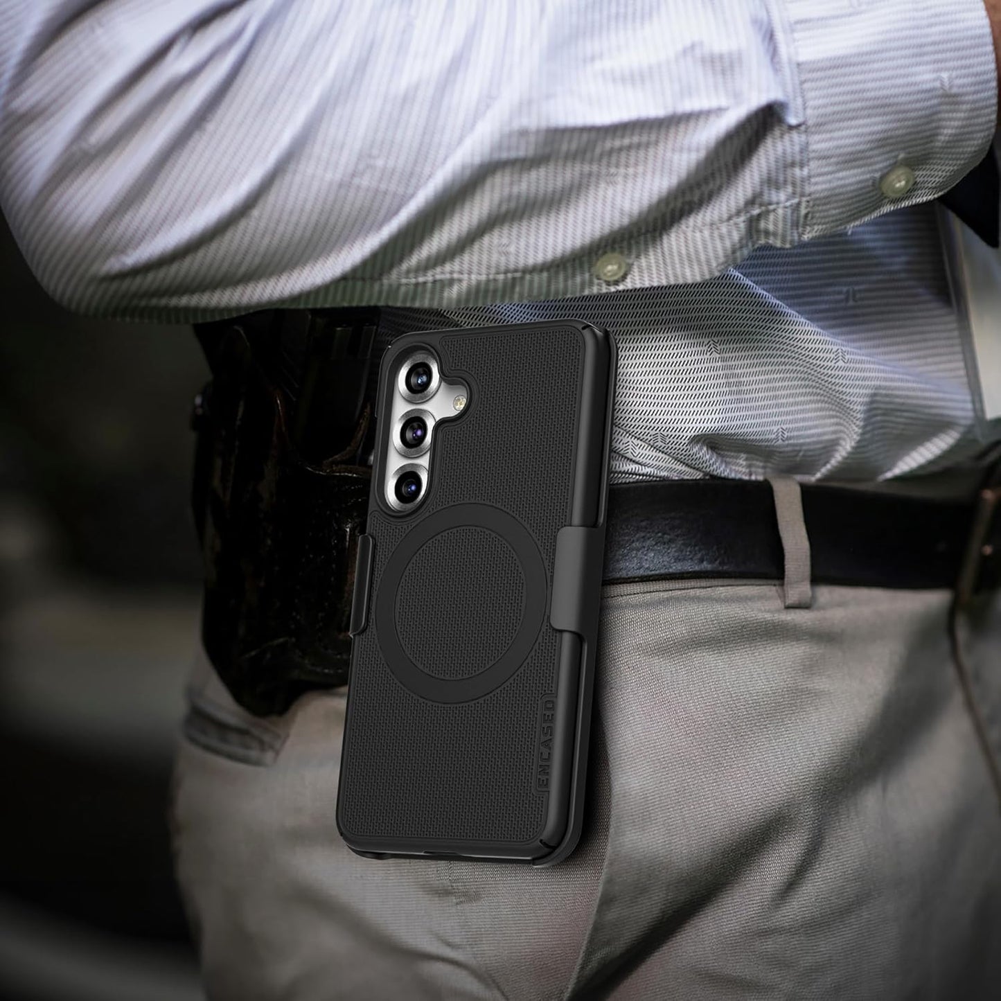 Belt Clip Case for Samsung Galaxy S25, (Slimline Series) Magnetic Holster Case, Compatible with Magsafe, Black (S25)