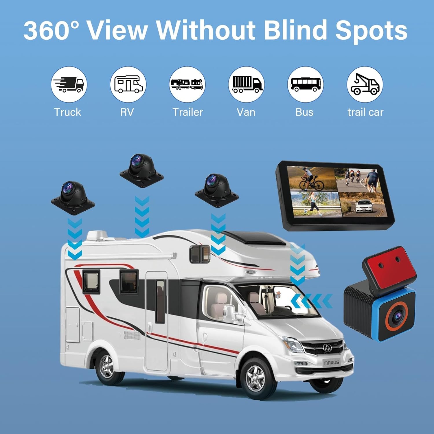6CH AI Wifi GPS Sentry Mode RV Backup Camera System 10.1" Touch Screen Monitor with 4 1080P Rear Side View Camera,Mobile DVR Recording Live View on App/Web/Pc for Truck Trailer Tractor Fleet TRUCK DRIVER