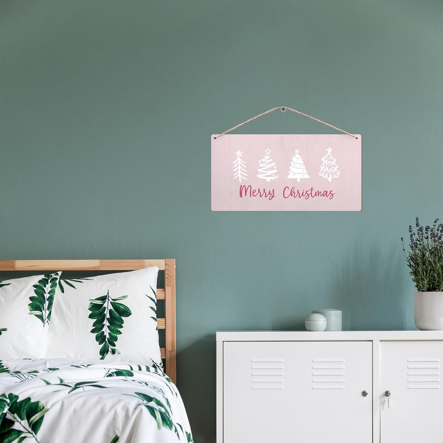 Pink Christmas Trees Hanging Wooden Signs 12X6, Merry Christmas Signs, Christmas Door Sign, Pink Christmas Decorations, Christams Trees Signs for Home Room Office Hanging Wall Decor