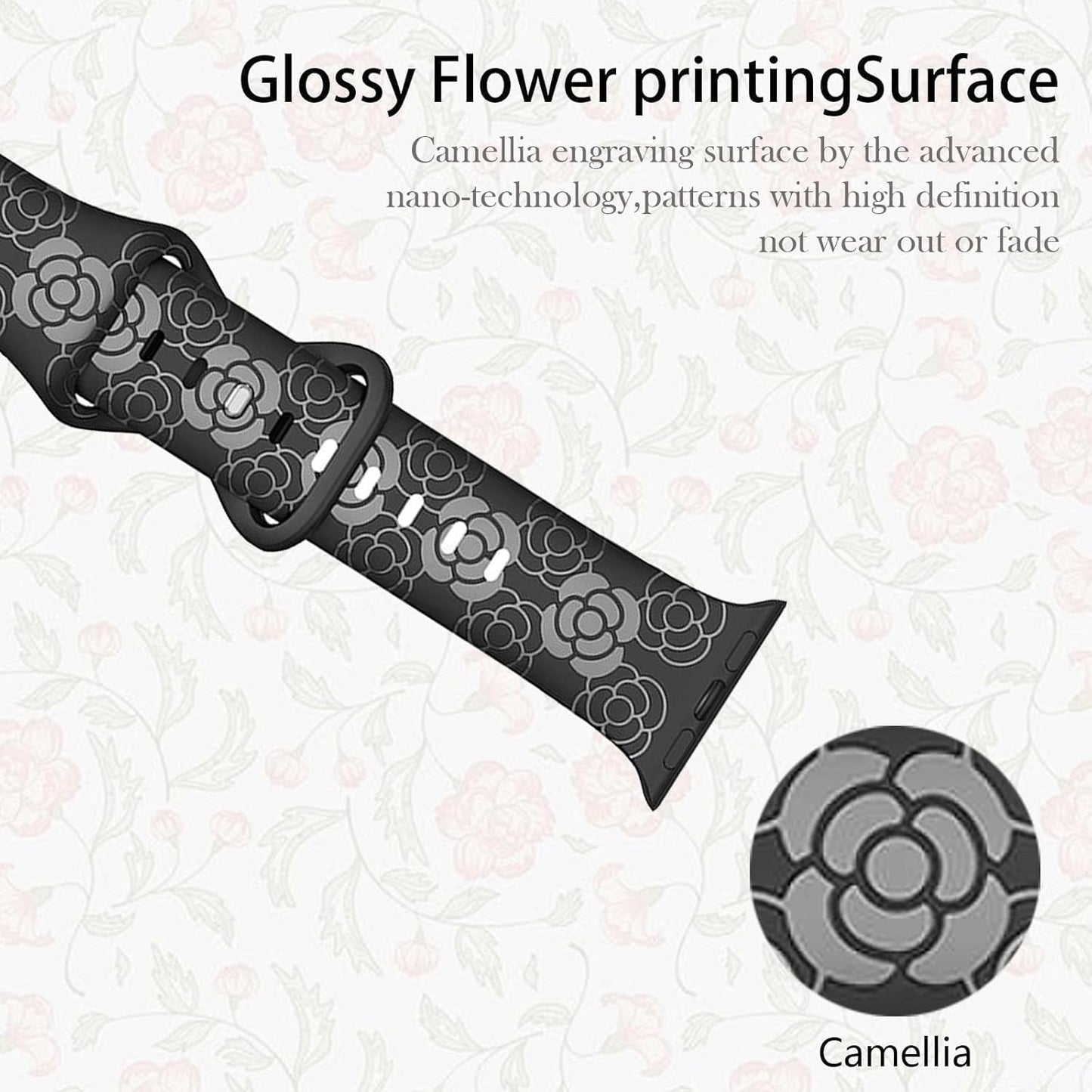 Floral Bands for Apple Watch 42Mm 44Mm 45Mm 49Mm Women, Soft Silicone Sport Straps with Cute Flower Patterns Compatible with Iwatch Bands Series Ultra SE 9 8 7 6 5 4 3 2 1