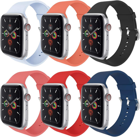 Compatible with Apple Watch Band 38Mm 40Mm 41Mm 42Mm 44Mm 45Mm 49Mm Women Men Soft Silicone Sport Strap Replacement Wristbands with Classic Clasp for Iwatch Series 8 7 6 5 4 3 2 1 SE 6Pack