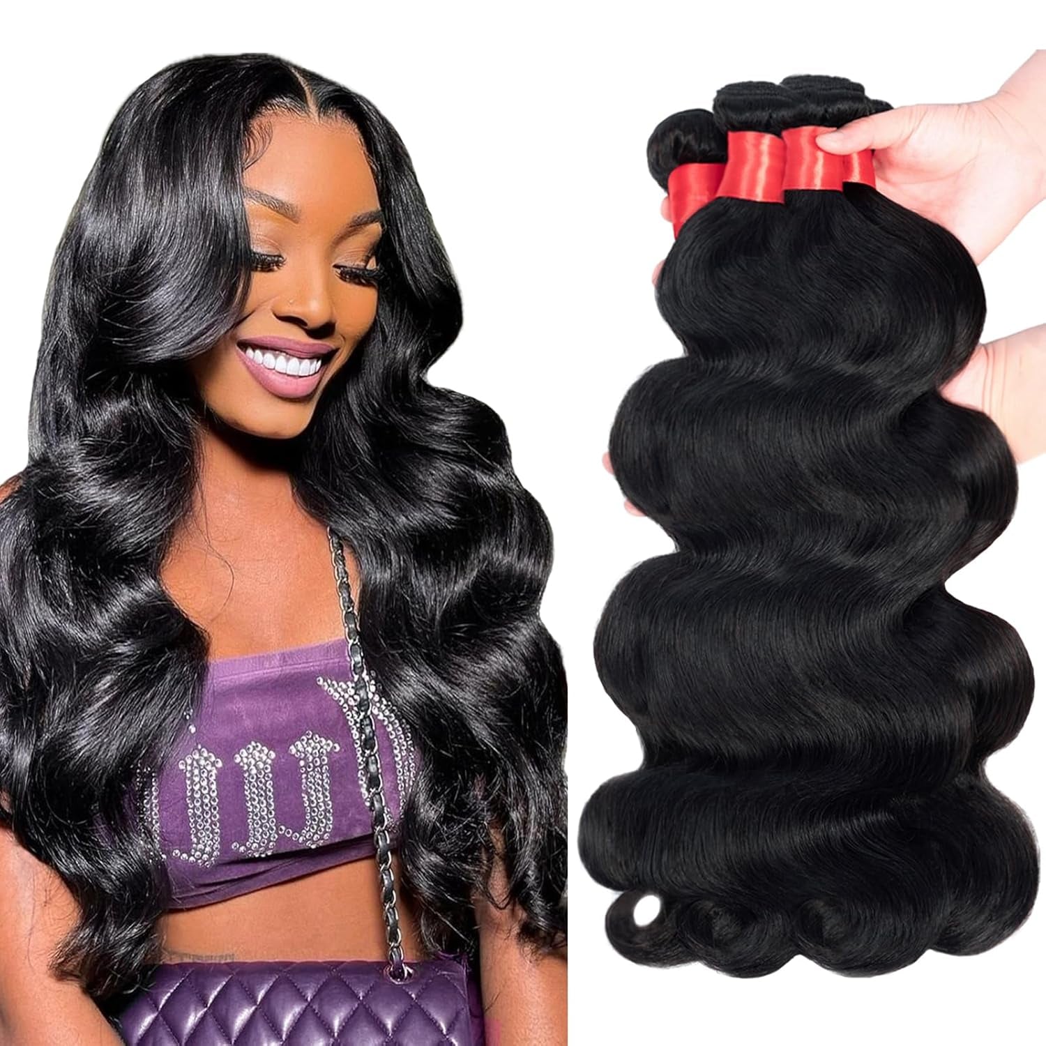 Brazilian Body Wave 4 Bundles Human Hair 18 20 22 24 Inch 12A 100% Unprocessed Virgin Human Hair Weave Bundles Deals Natural Black Color (4 Bundles Human Hair, 18 20 22 24)