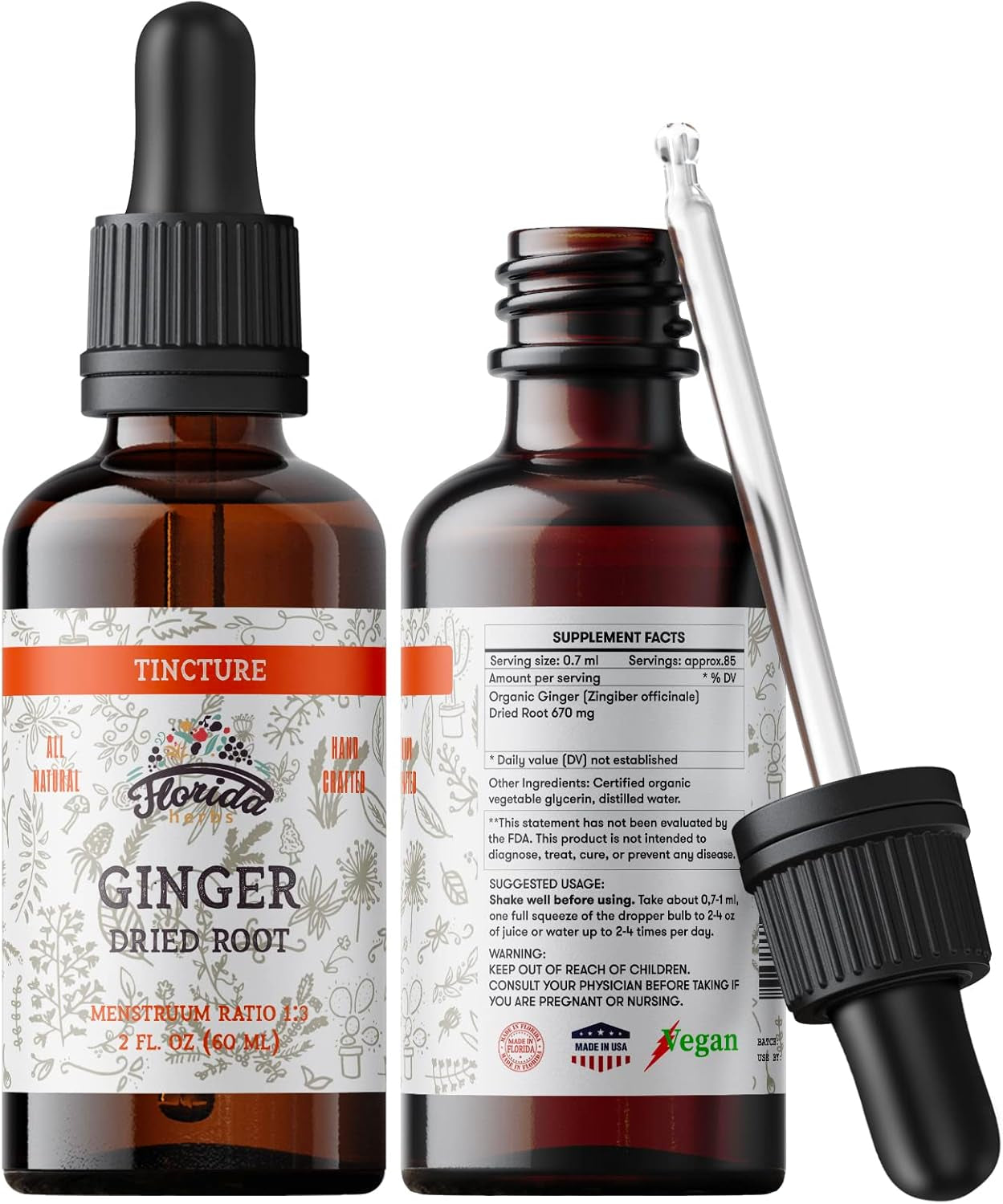 Ginger Tincture, Organic Ginger Extract (Zingiber Officinale) Dried Root, Ginger Supplement, Ginger USA TLBH