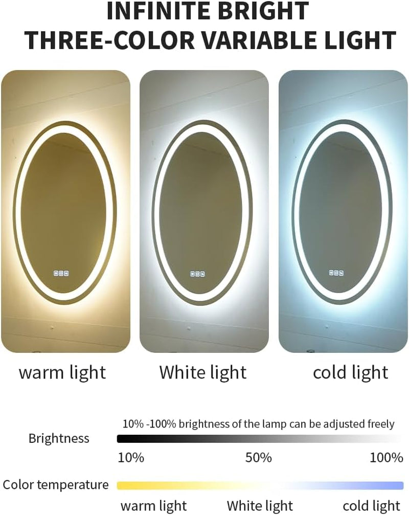 Ellipse 28 X 20 Inches, LED Mirror, Bathroom Smart Mirror with Lights,Front Lighted Vanity Mirror, Wall Mounted,Anti-Fog, Dimmable LED Makeup Mirror, Tempered Glass