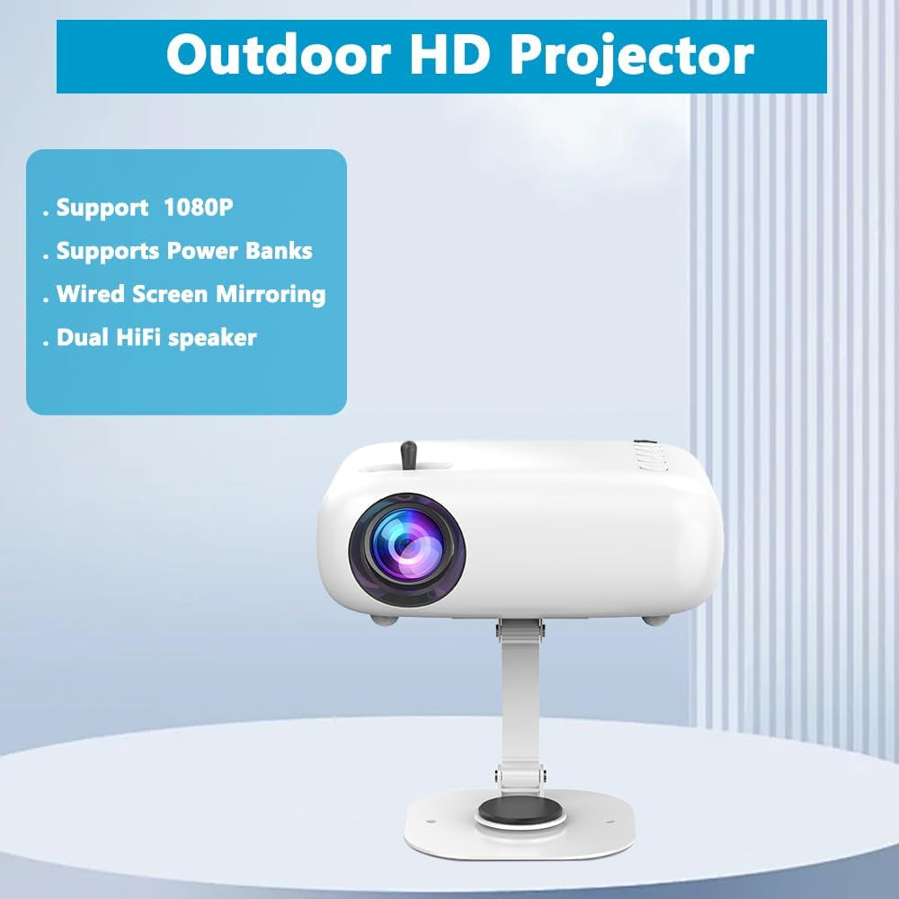 Mini Projector,  HD Projector Powerbanks Powered , 10000 Lumens Portable Projector with Tripod for Outdoor Travel Theater,Compatible with Android/Ios/Windows/Tv Stick/Hdmi/Usb