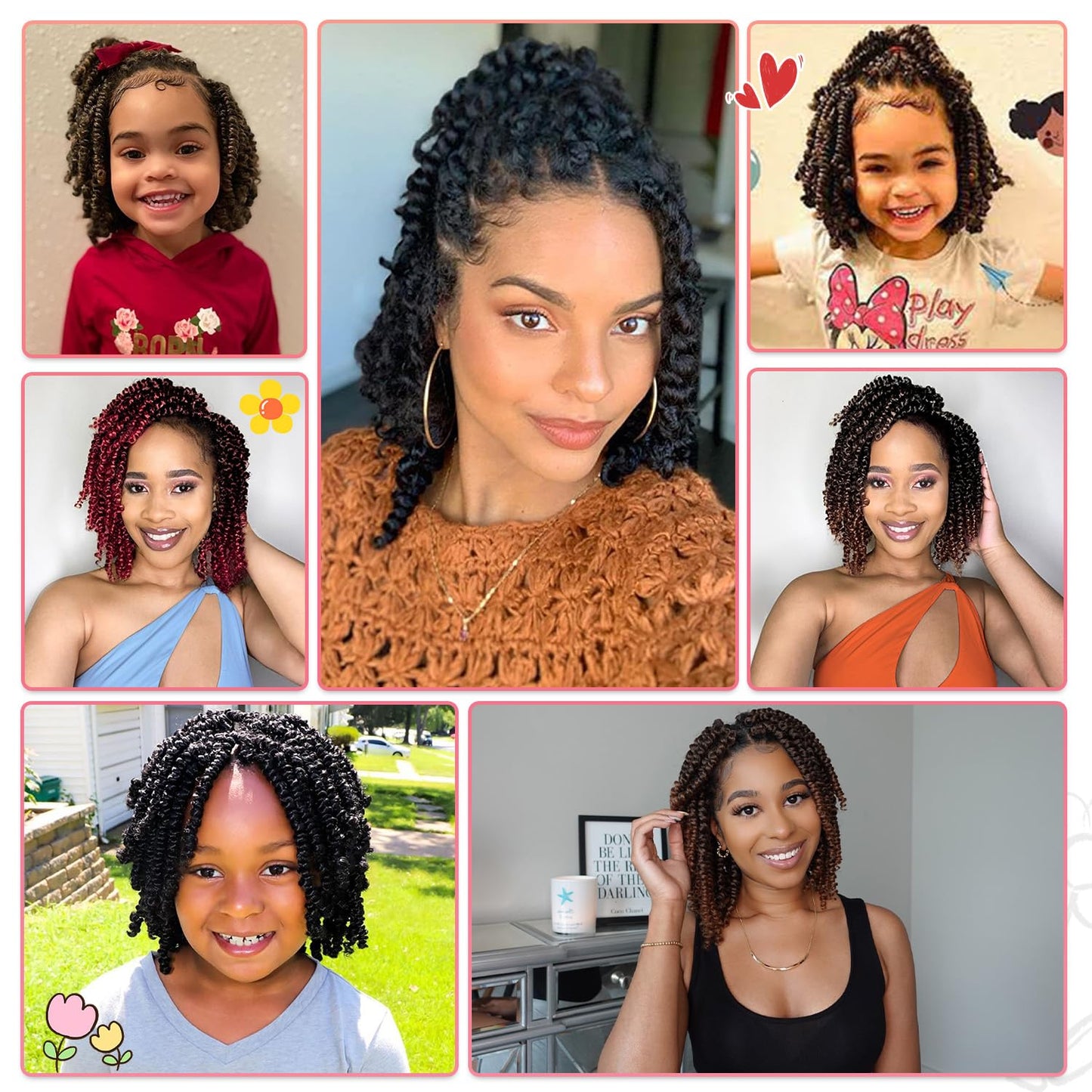 Passion Twist Hair 8 Inch, 8 Packs Passion Twist Crochet Hair for Black Women, Prelooped Crochet Twist Hair with Curly Ends (8Inch, 1B#)