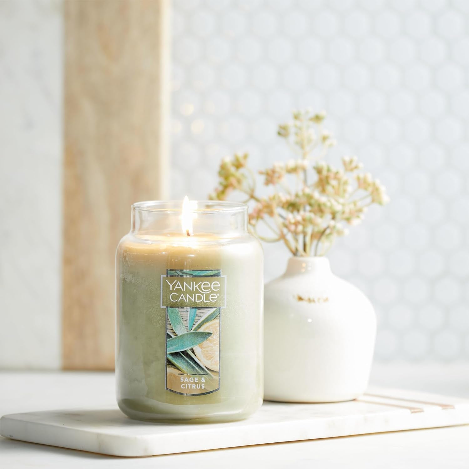 Sage & Citrus Scented, Classic 22Oz Large Jar Single Wick Candle, over 110 Hours of Burn Time, Ideal for Home Decor and Gifts