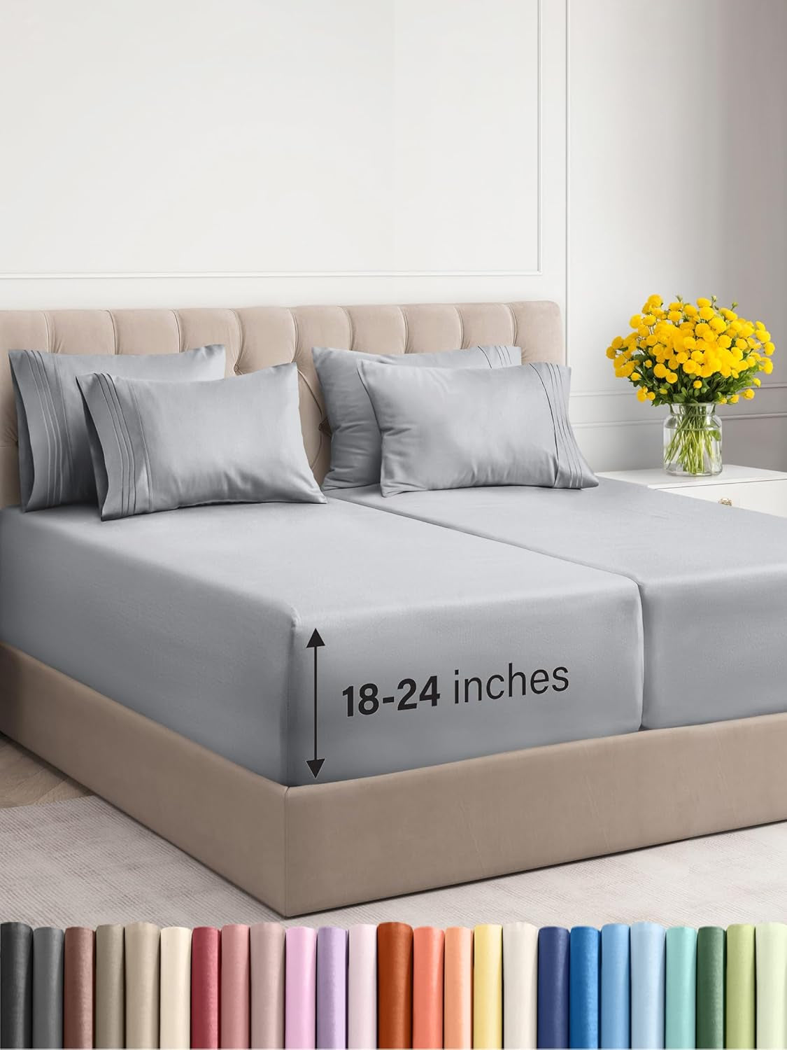 Extra Deep King Sheet Set - 6 Piece Breathable & Cooling Sheets - Hotel Luxury Bedding Set 18-24 Inch Extra Deep Pockets - Easy & Secure Fit - Super Soft, Wrinkle Free & Comfy - Navy Blue, King Size