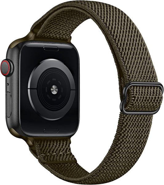 Slim Stretchy Bands Compatible with Apple Watch Band 41Mm 40Mm 38Mm, Women Elastics Nylon Thin Band Strap for Iwatch SE2 SE Series 9 8 7 6 5 4 3 2 1 (Army Green/Black, 41Mm 40Mm 38Mm)