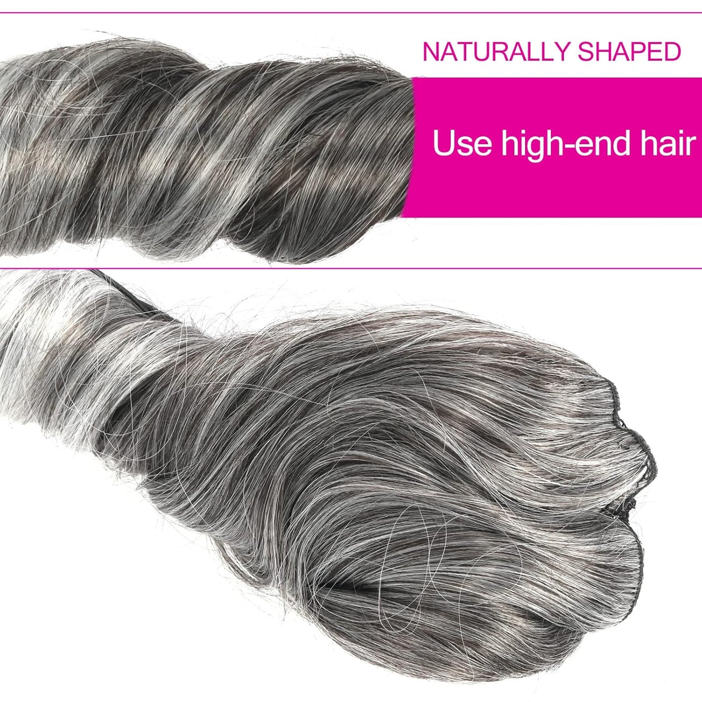 Salt and Pepper Ponytails Extension Drawstring Ponytail for Black Women, Short Curly Ponytails Silver Gray Ponytail Sleek Fake Ponytail Clip in on Hair Pieces for Black Women for Girls 14Inch