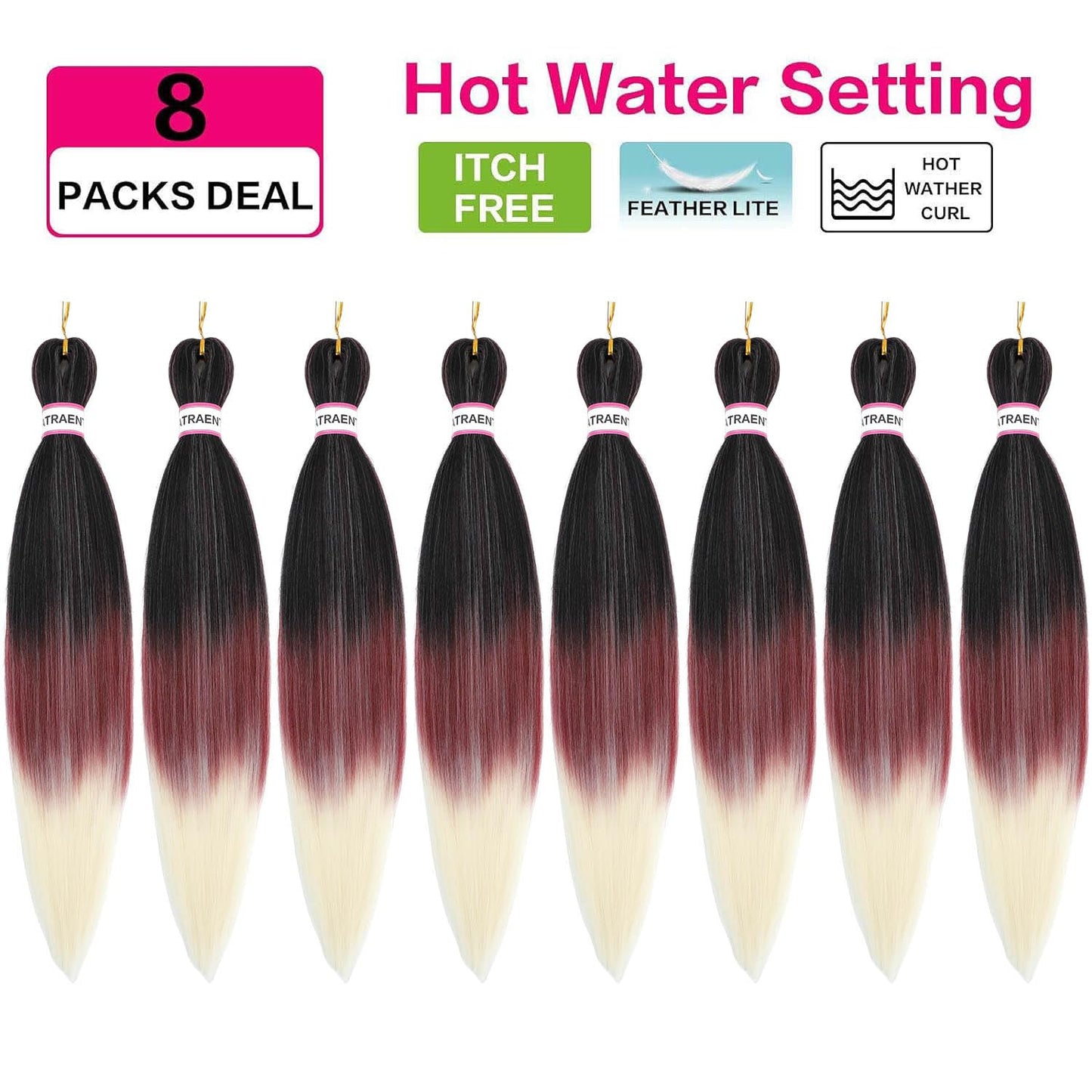 Prestretched Braiding Hair 18 Inch Ombre Braiding Hair Pre Stretched 8 Packs Hot Water Setting Yaki Texture Hair Braids